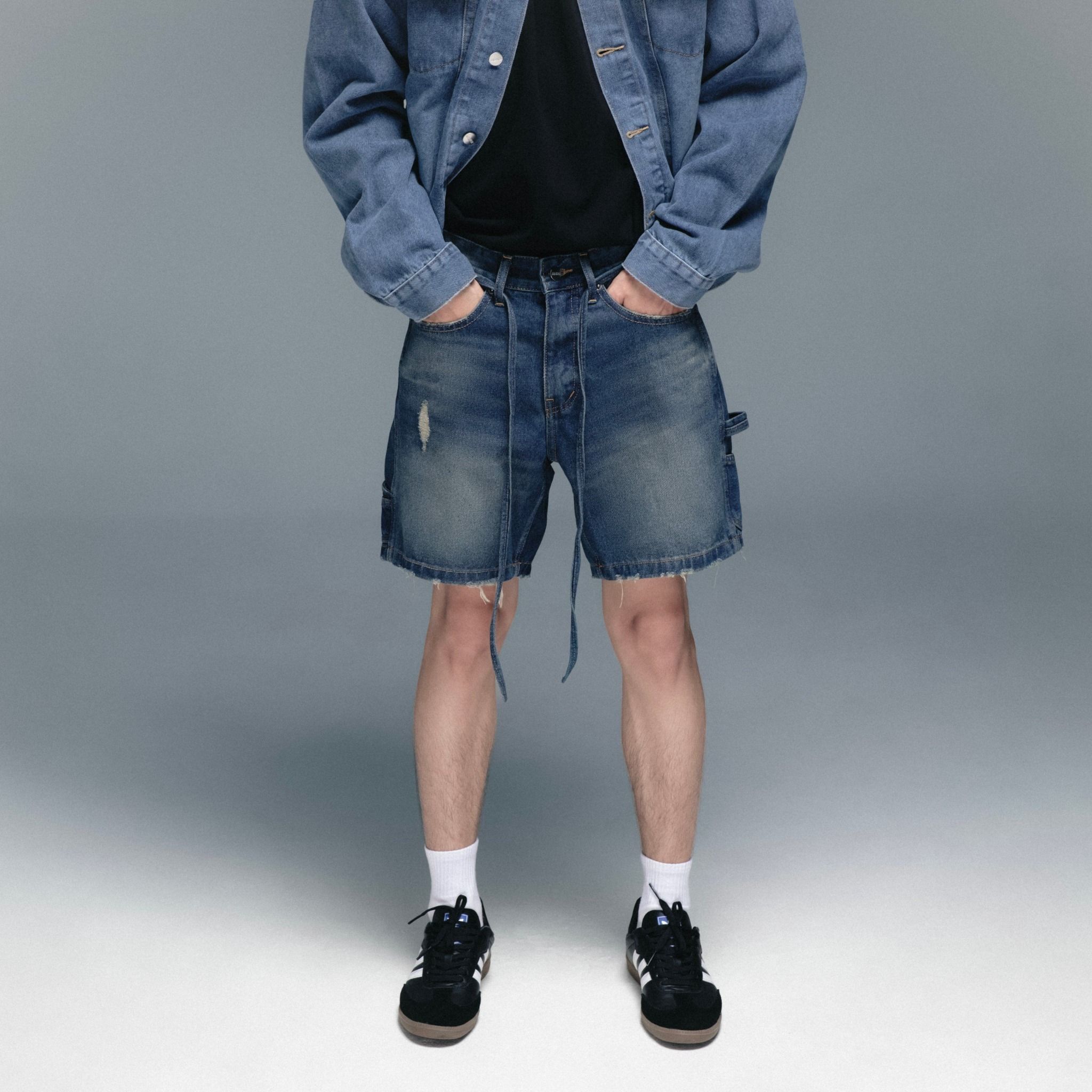 Carpenter Wide Leg Denim Shorts - Storm Blue