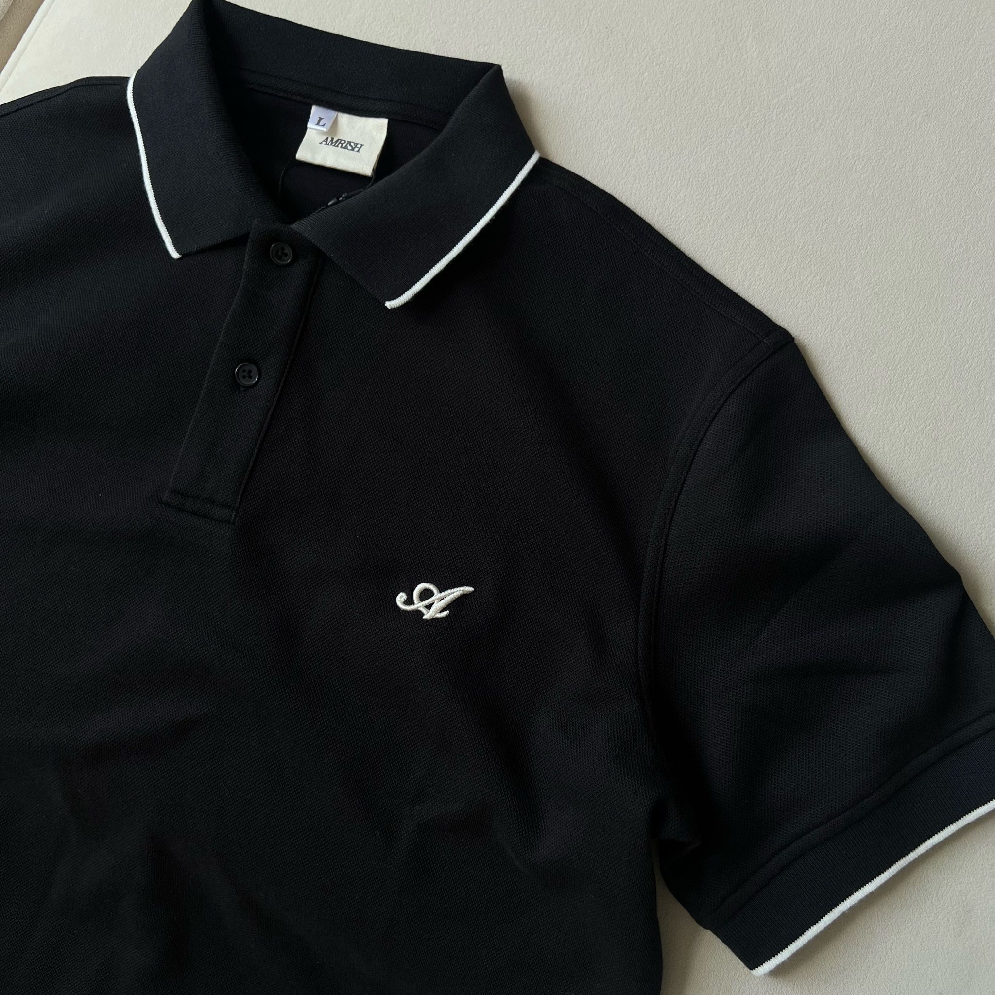 Interlock Striped Polo Shirt - Black