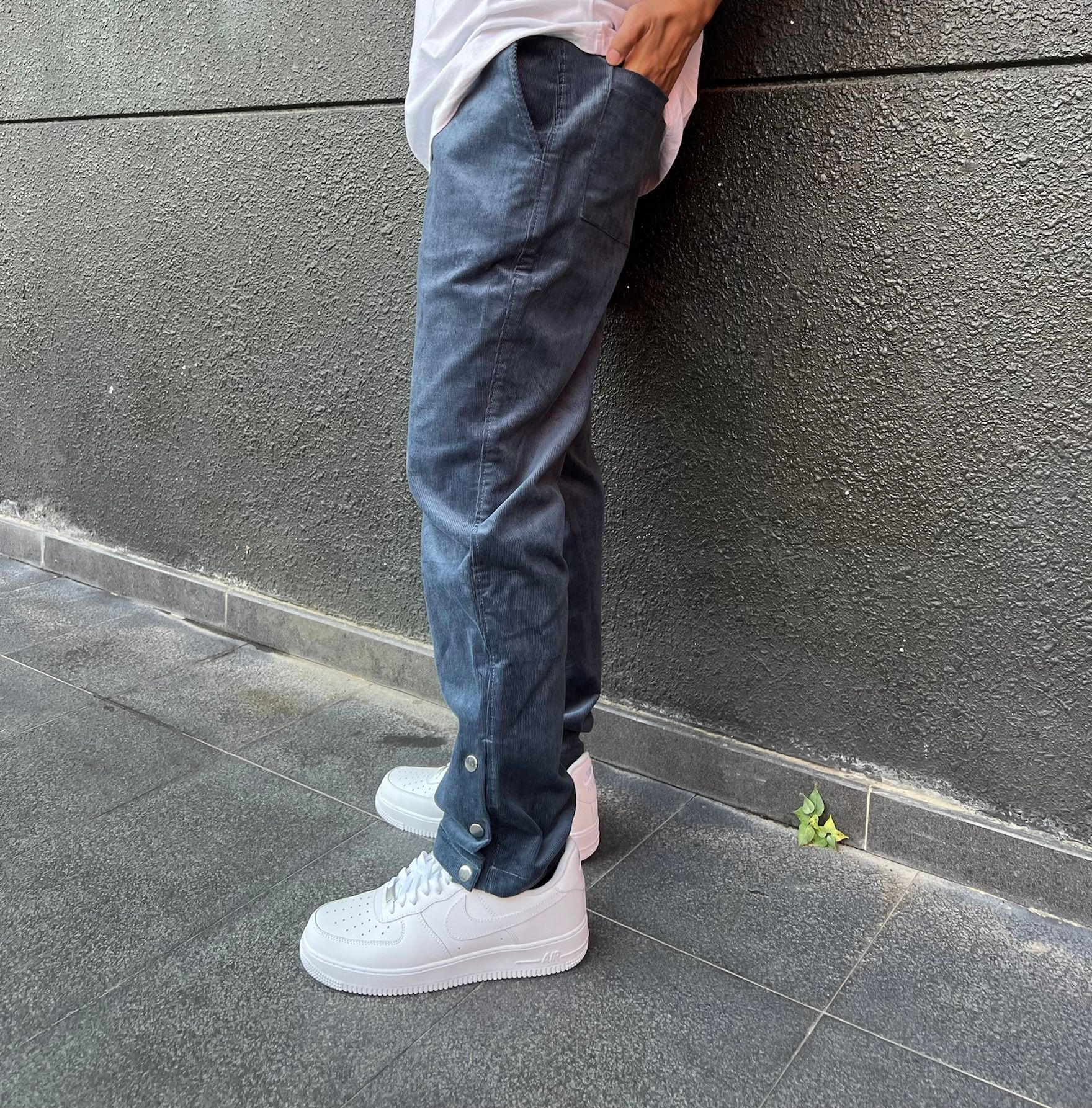 Snap Button Coduroy Pants - Midnight Blue