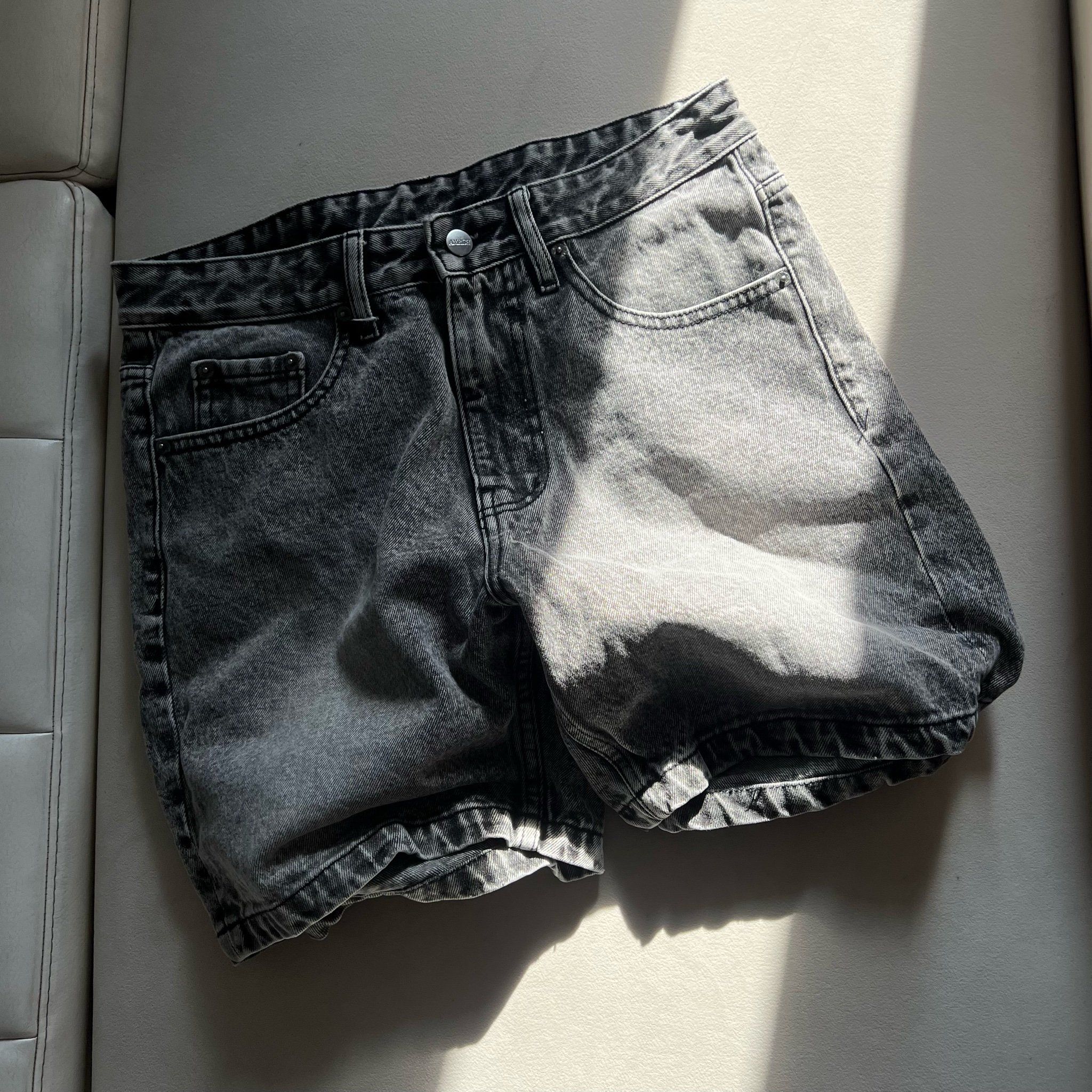 Wide Leg Denim Shorts - Pepper Grey