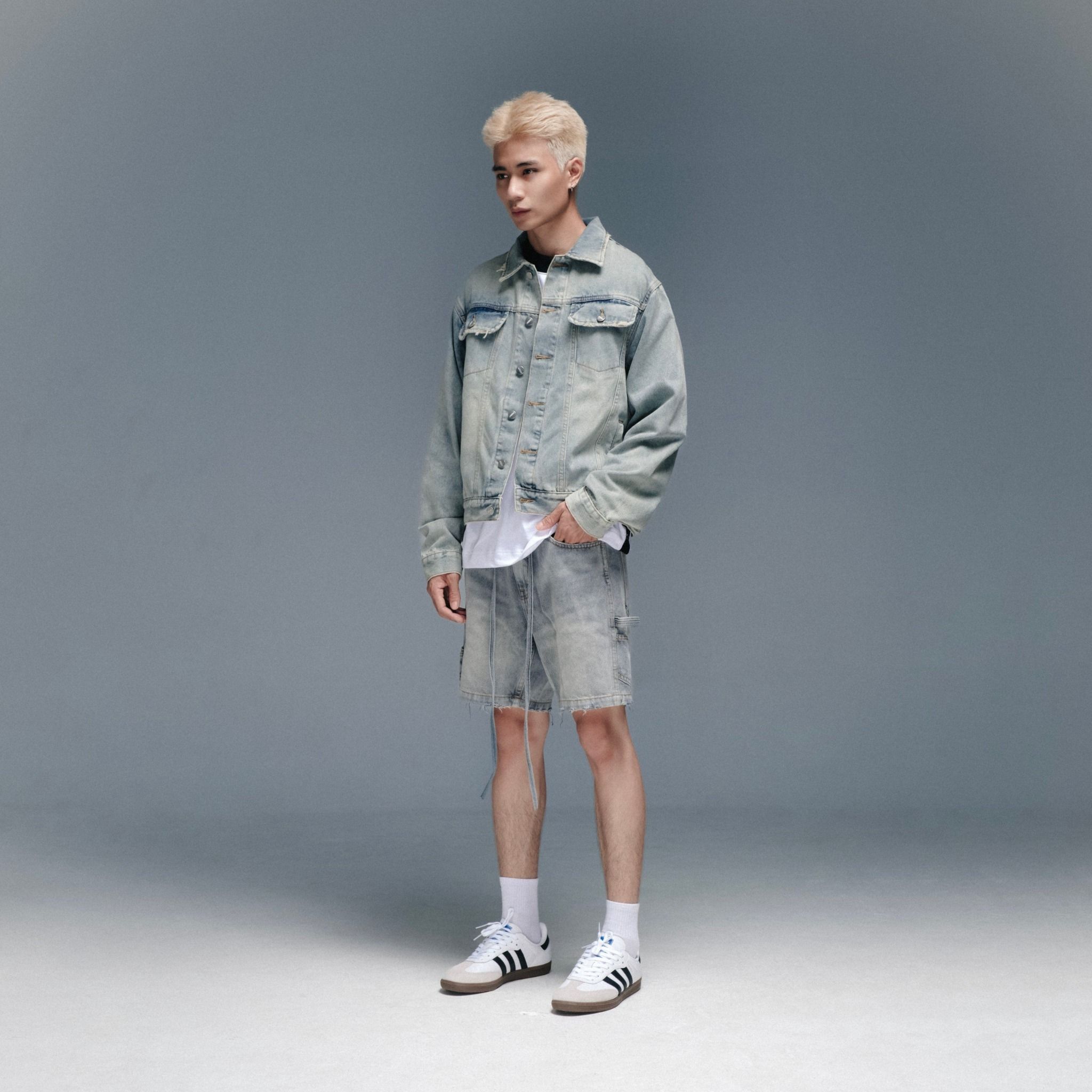 Carpenter Wide Leg Denim Shorts - Moss Grey