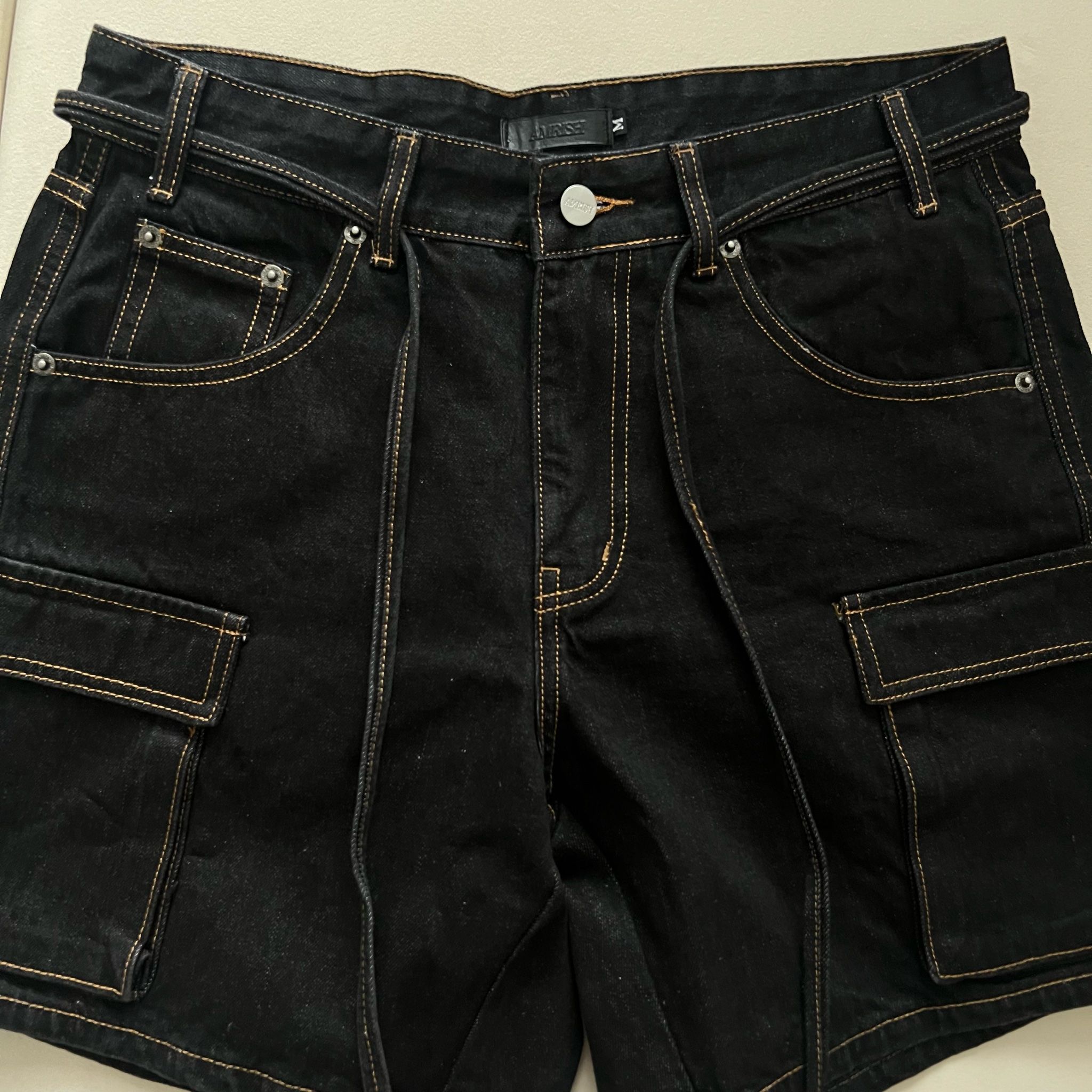 Cargo Wide Leg Denim Shorts - Indigo Black