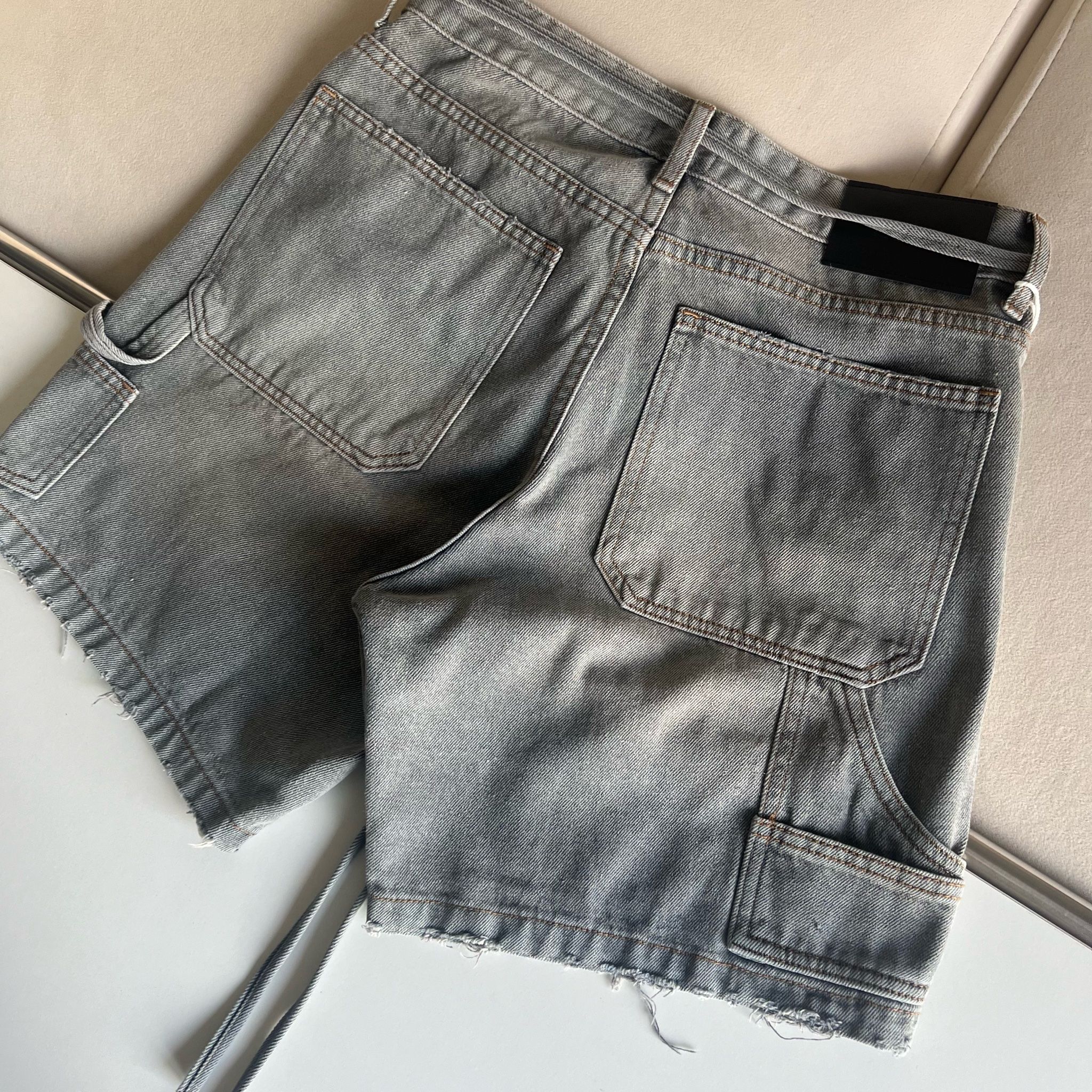 Carpenter Wide Leg Denim Shorts - Moss Grey