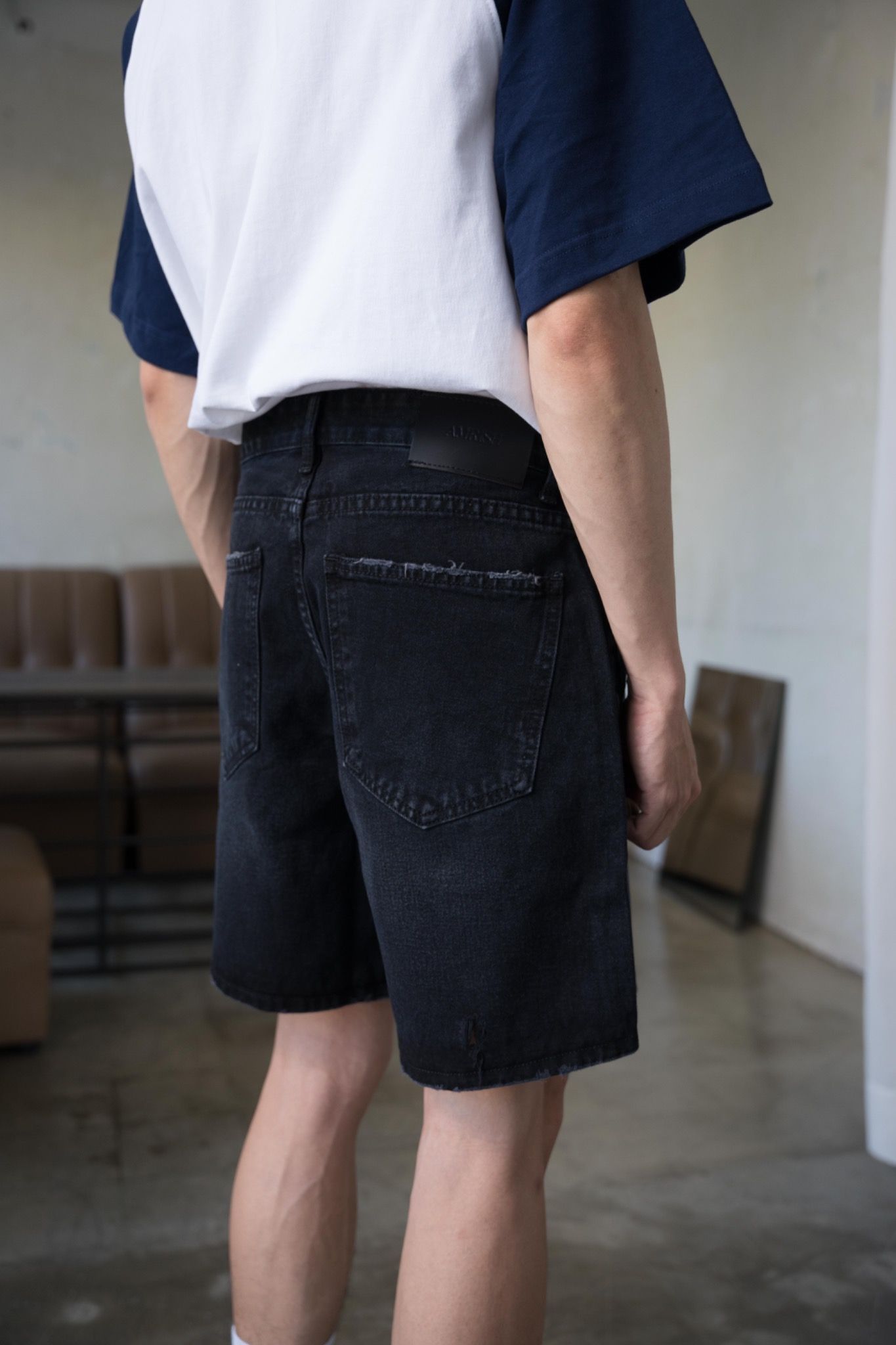 Wide Leg Denim Shorts - Core Black