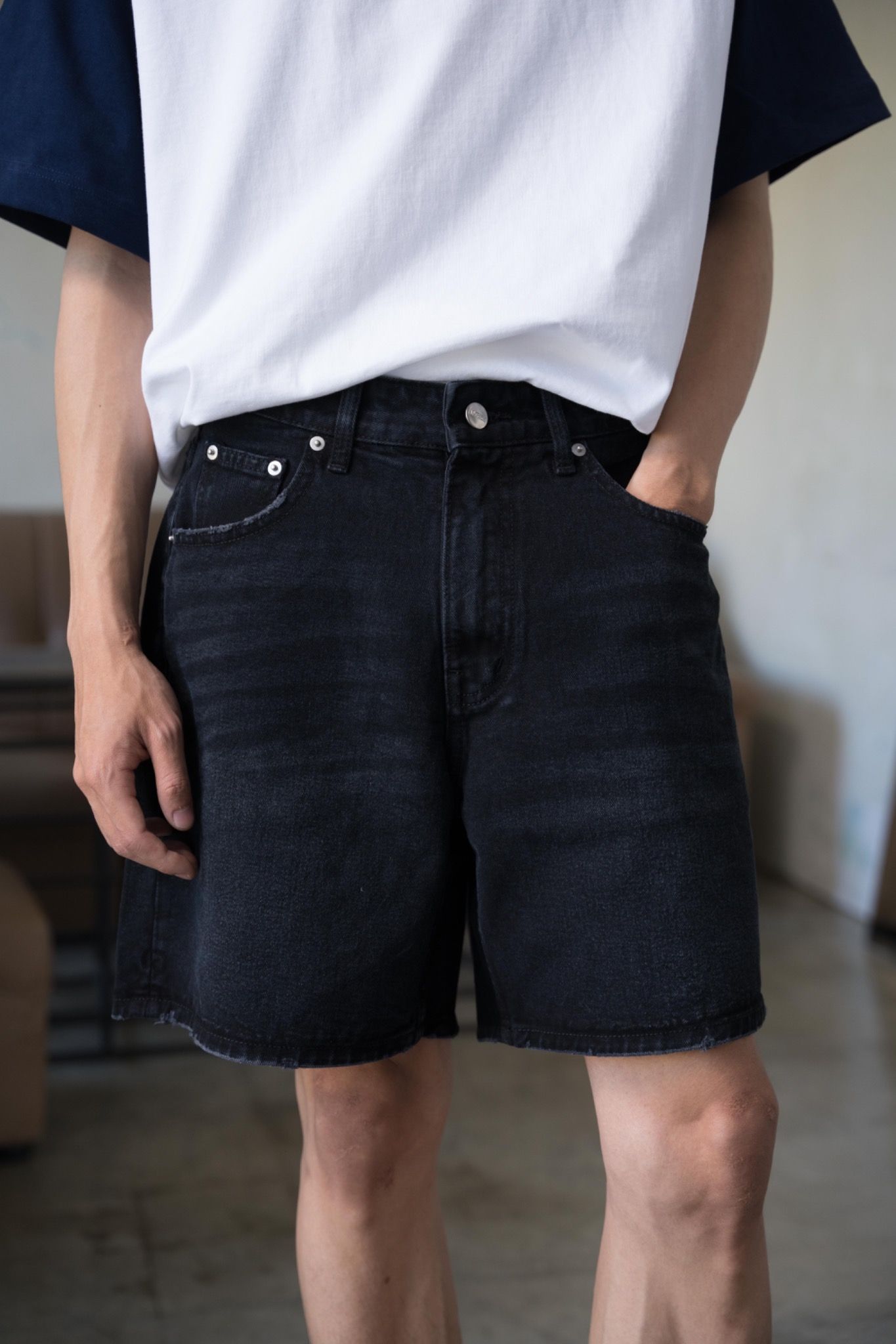 Wide Leg Denim Shorts - Core Black