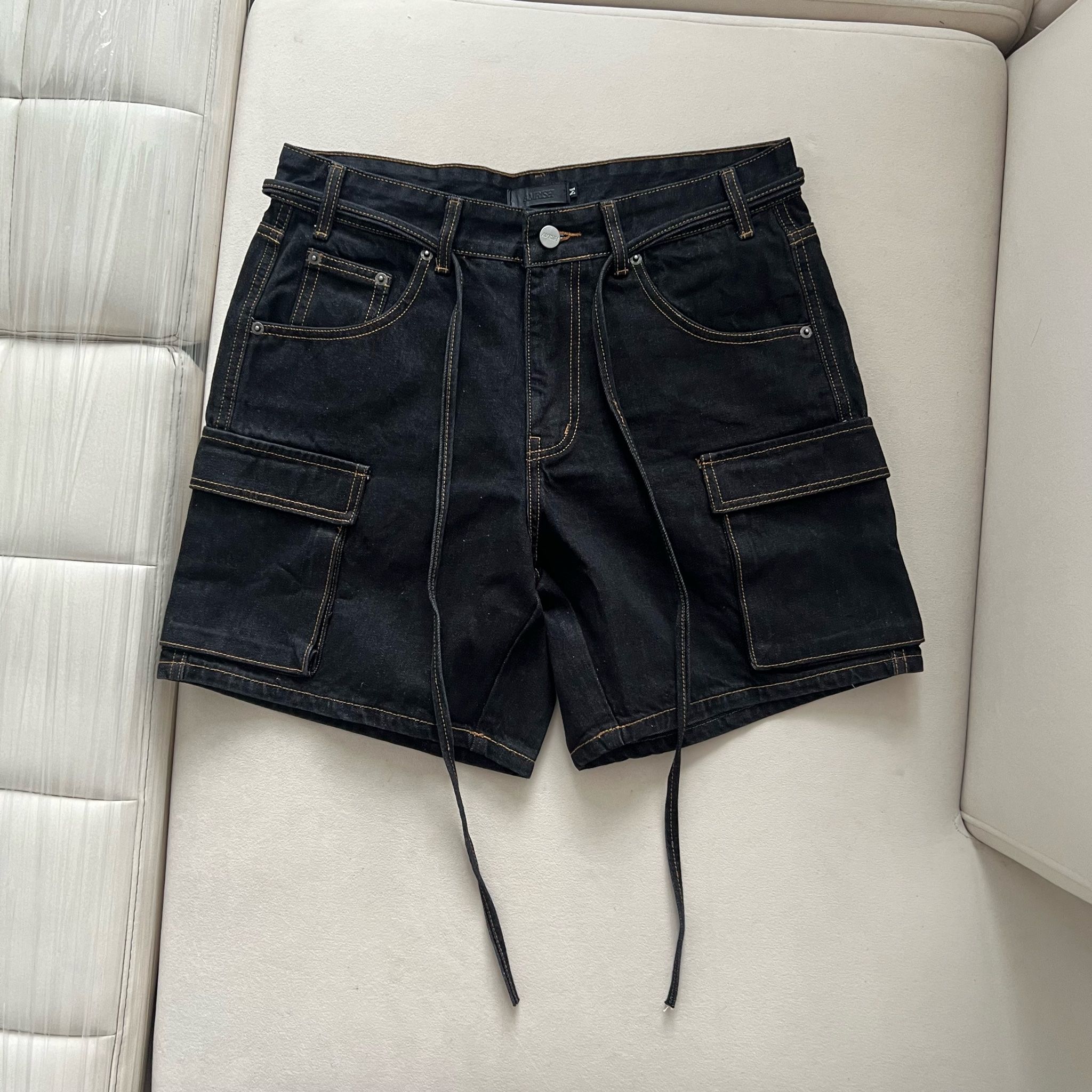 Cargo Wide Leg Denim Shorts - Indigo Black