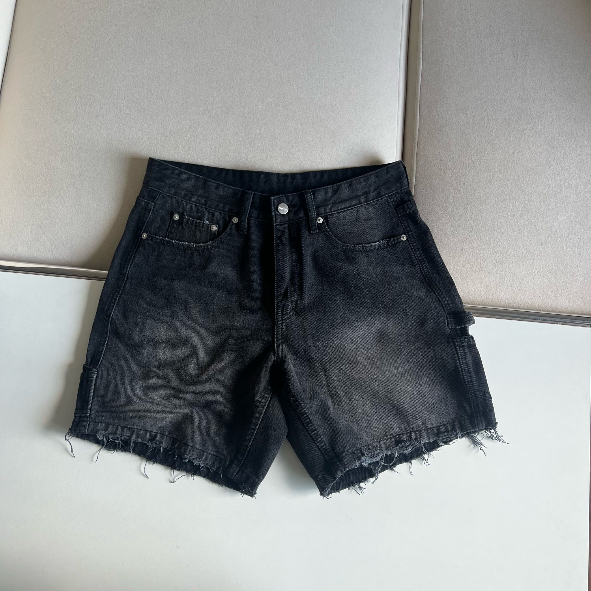 Carpenter Wide Leg Denim Shorts - Dark Grey