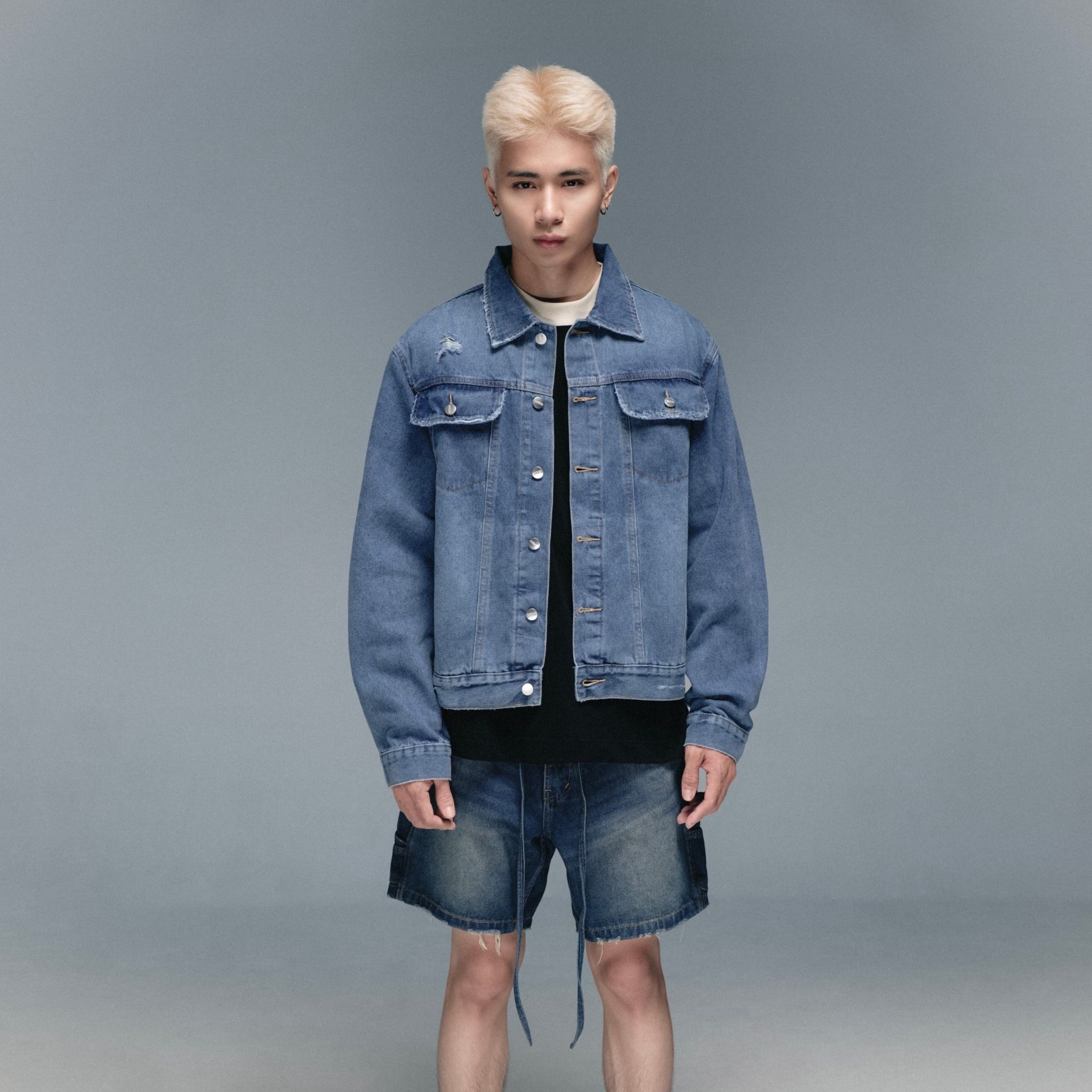 Carpenter Wide Leg Denim Shorts - Storm Blue