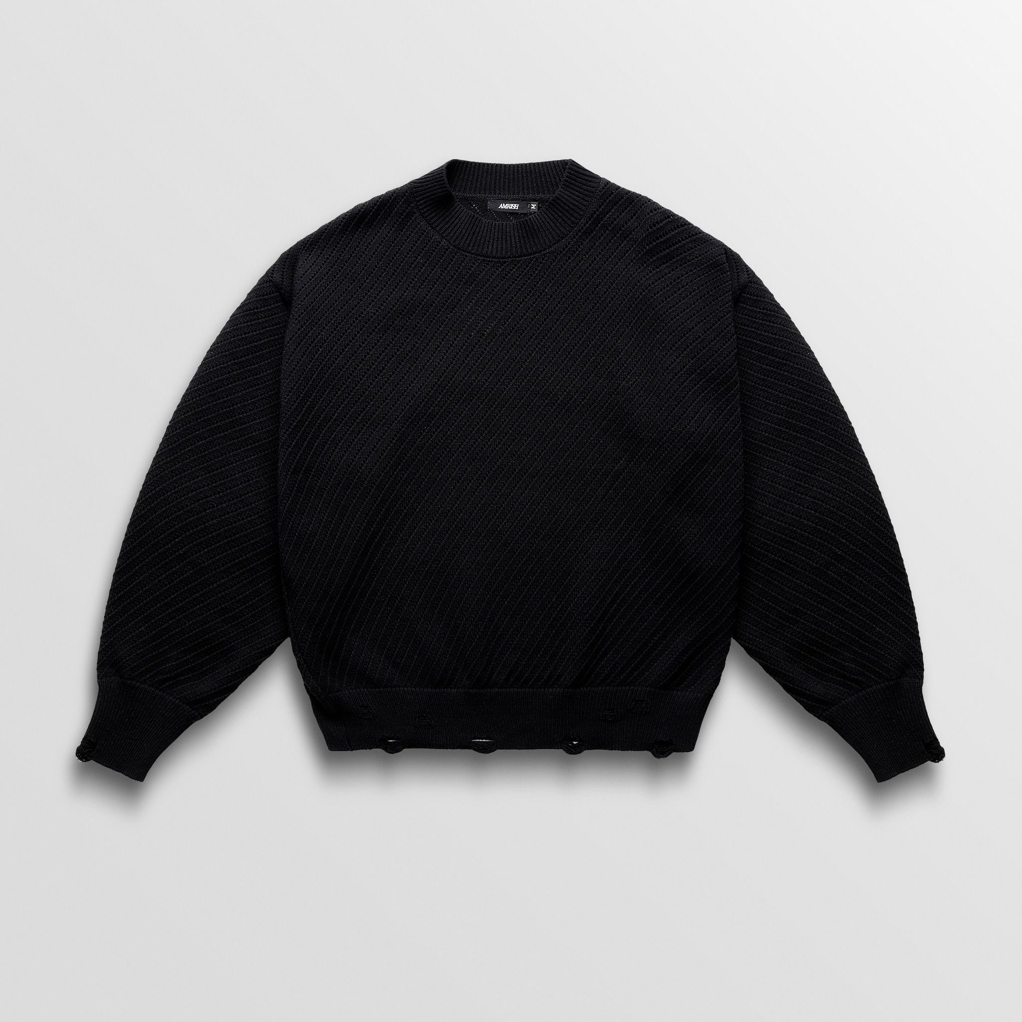 HOLES DISTRESSED KNIT SWEATER - BLACK