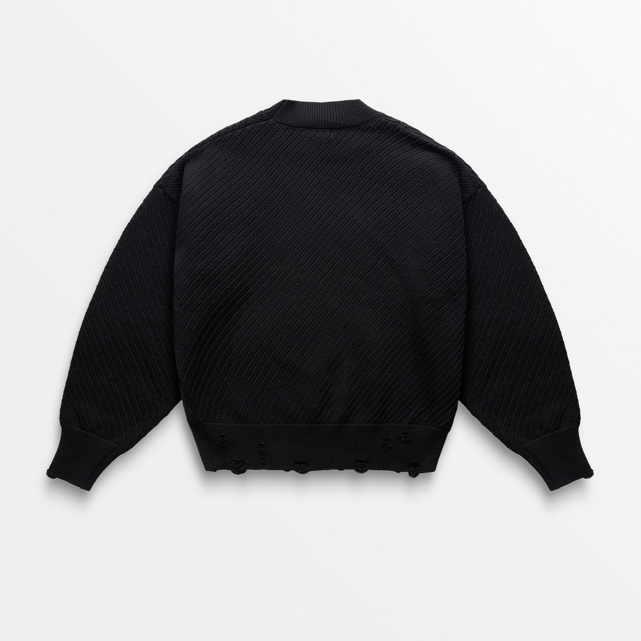 HOLES DISTRESSED KNIT SWEATER - BLACK