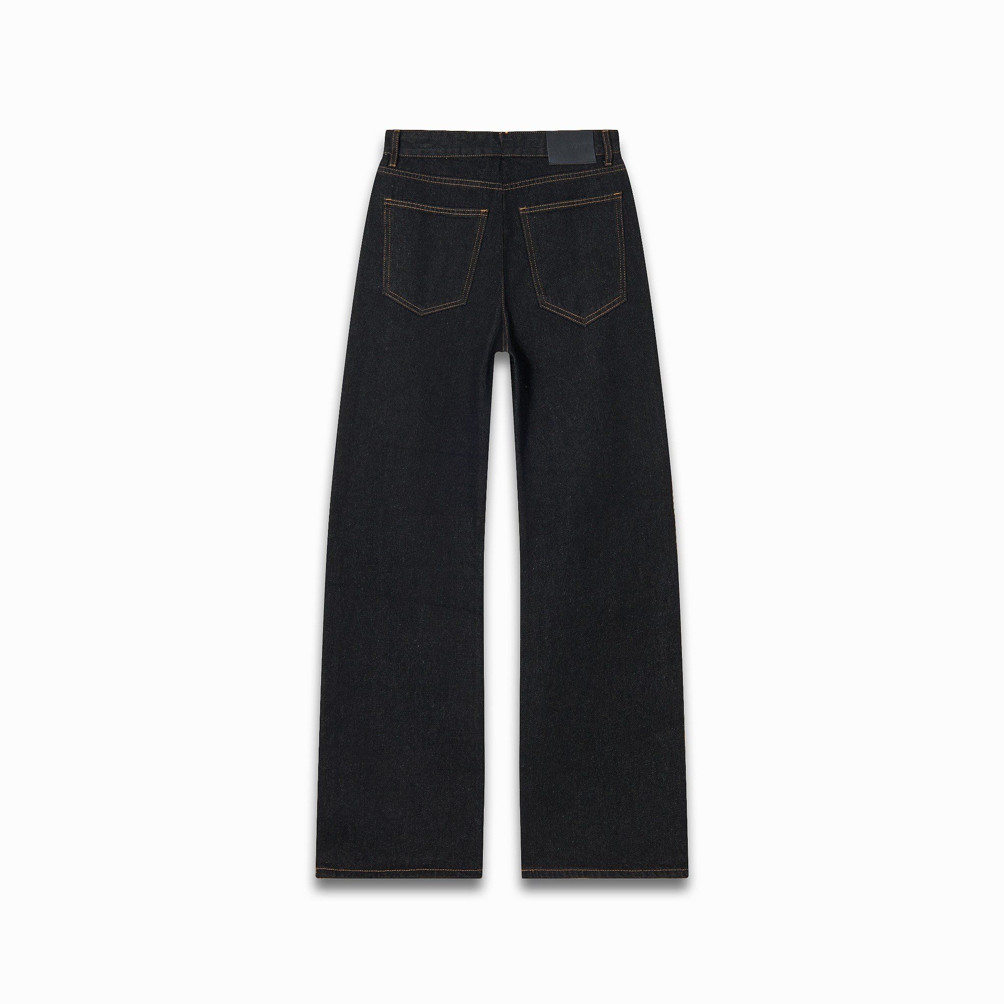 Pleated Straight Denim Jeans - Raw Black