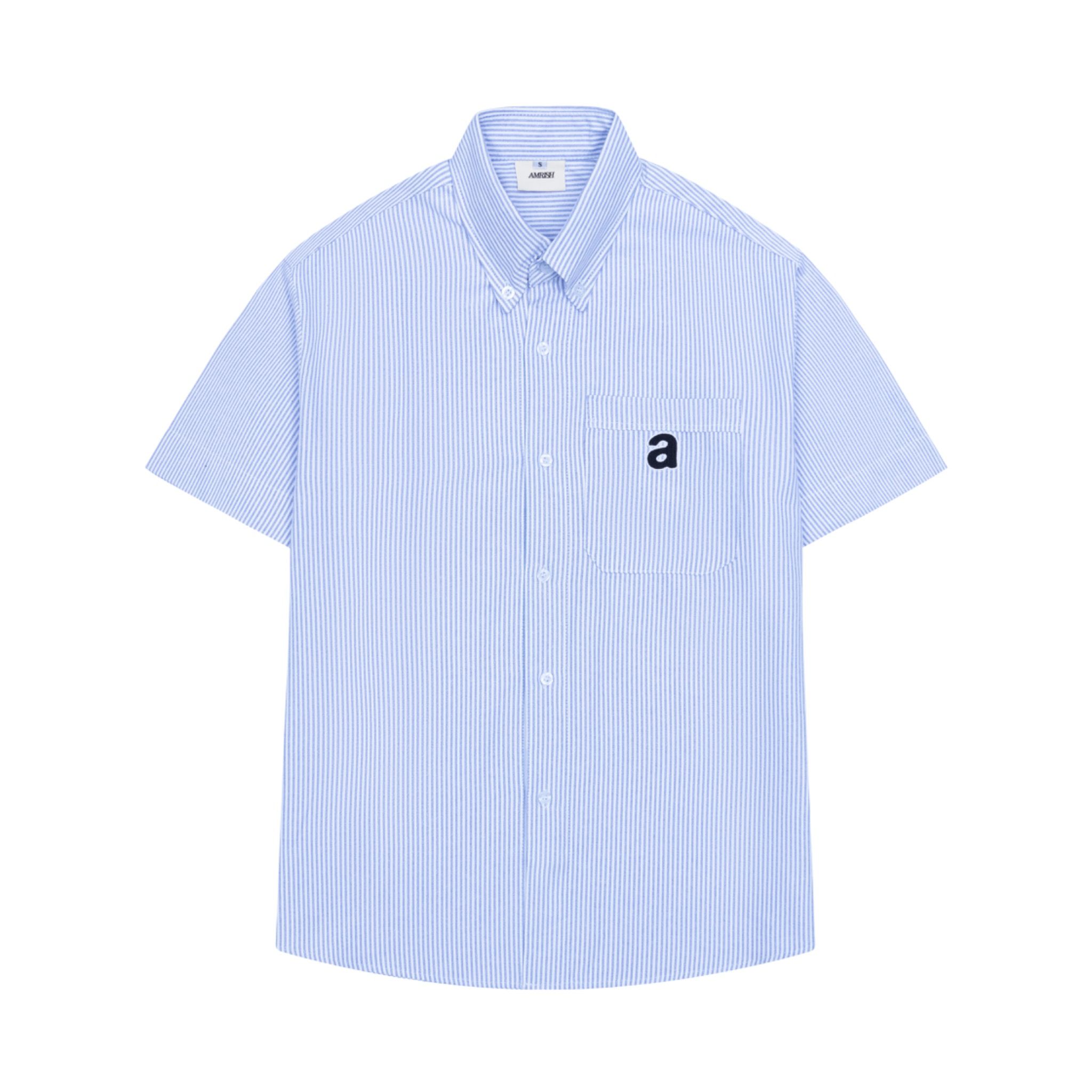 Premium Striped Oxford Short Sleeves Shirt - Blue