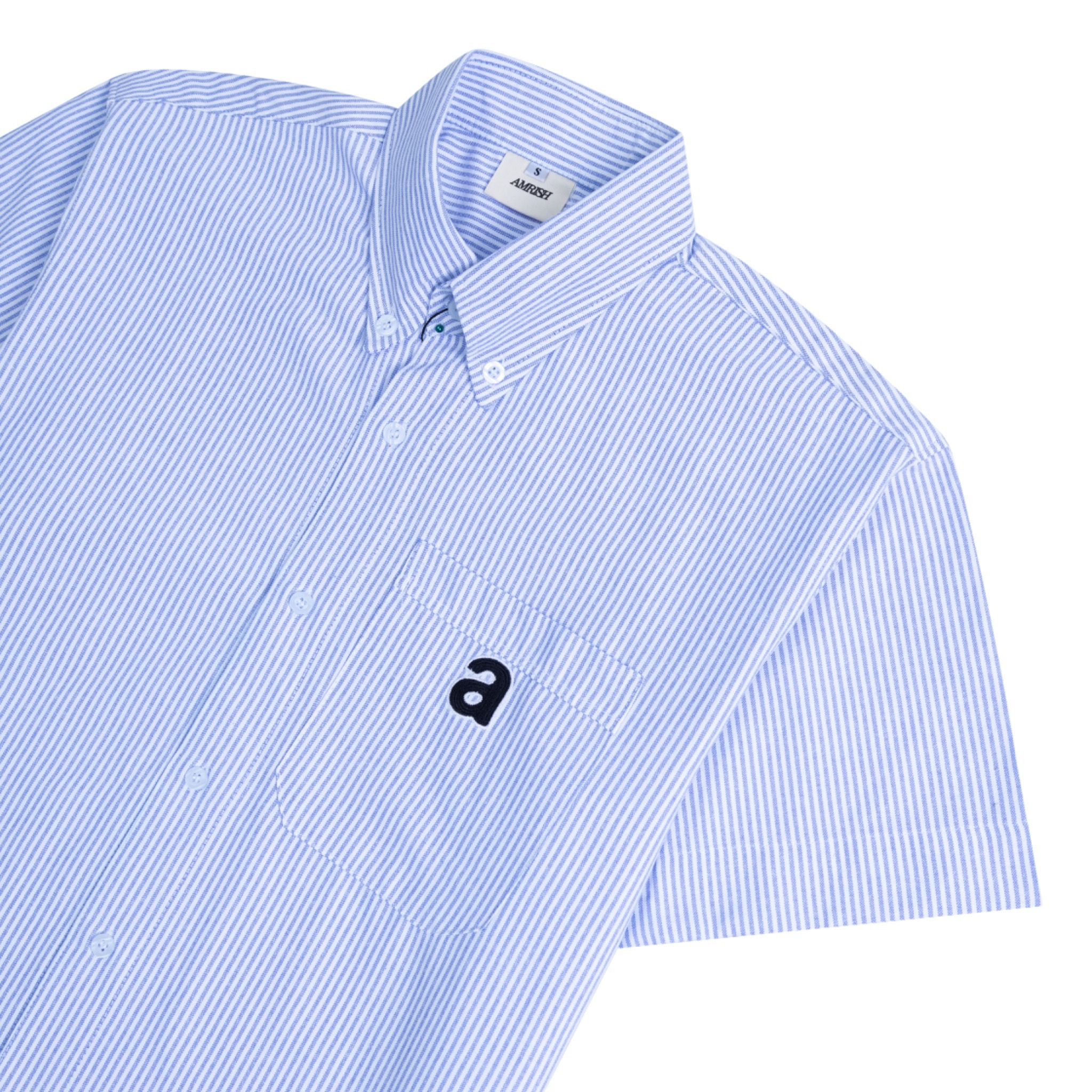Premium Striped Oxford Short Sleeves Shirt - Blue