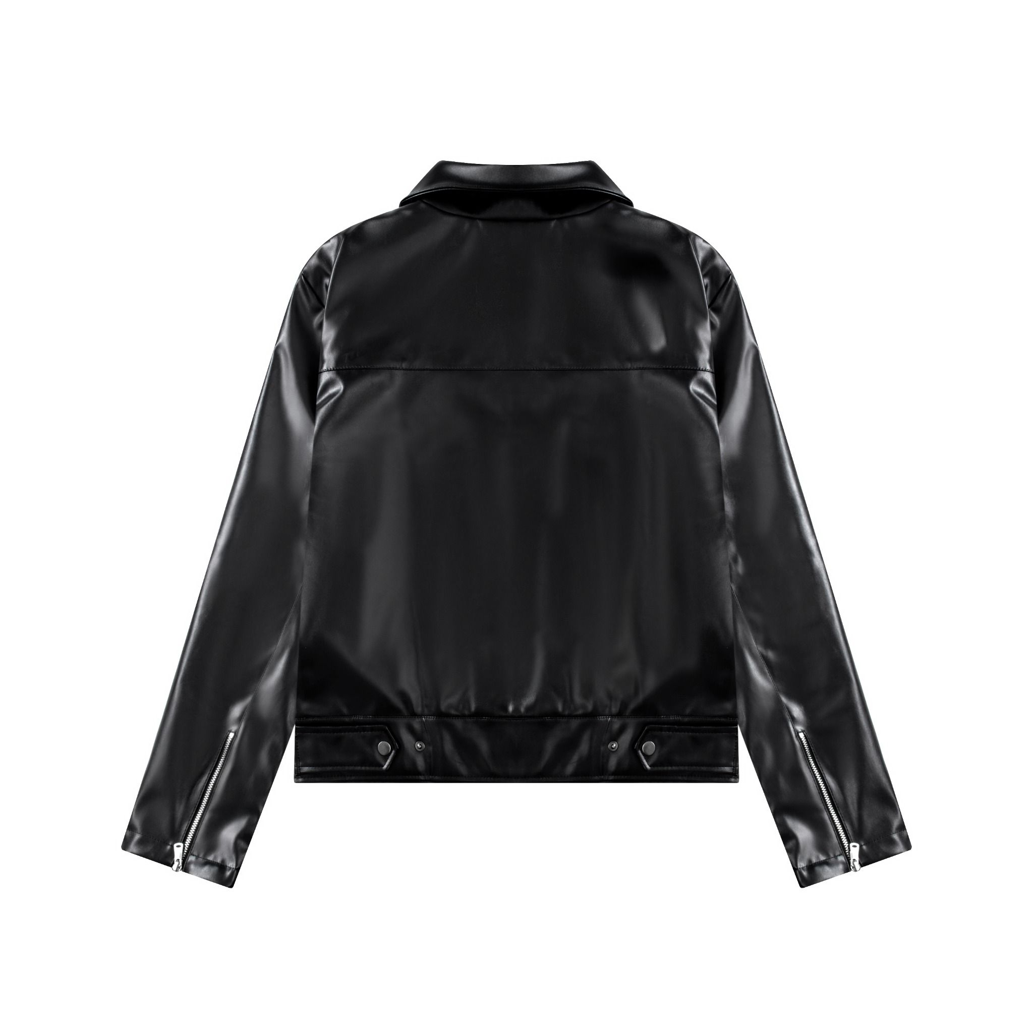 Regular Leather Zip Jacket - Black
