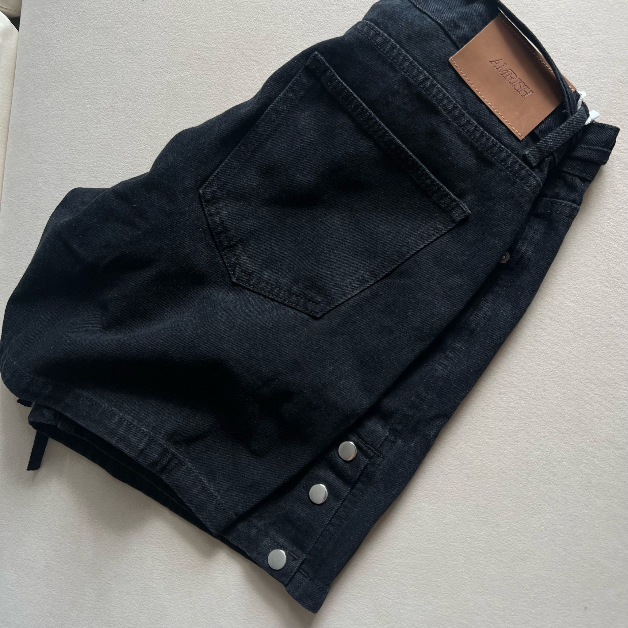 Snap Button Wide Leg Denim Shorts - Black