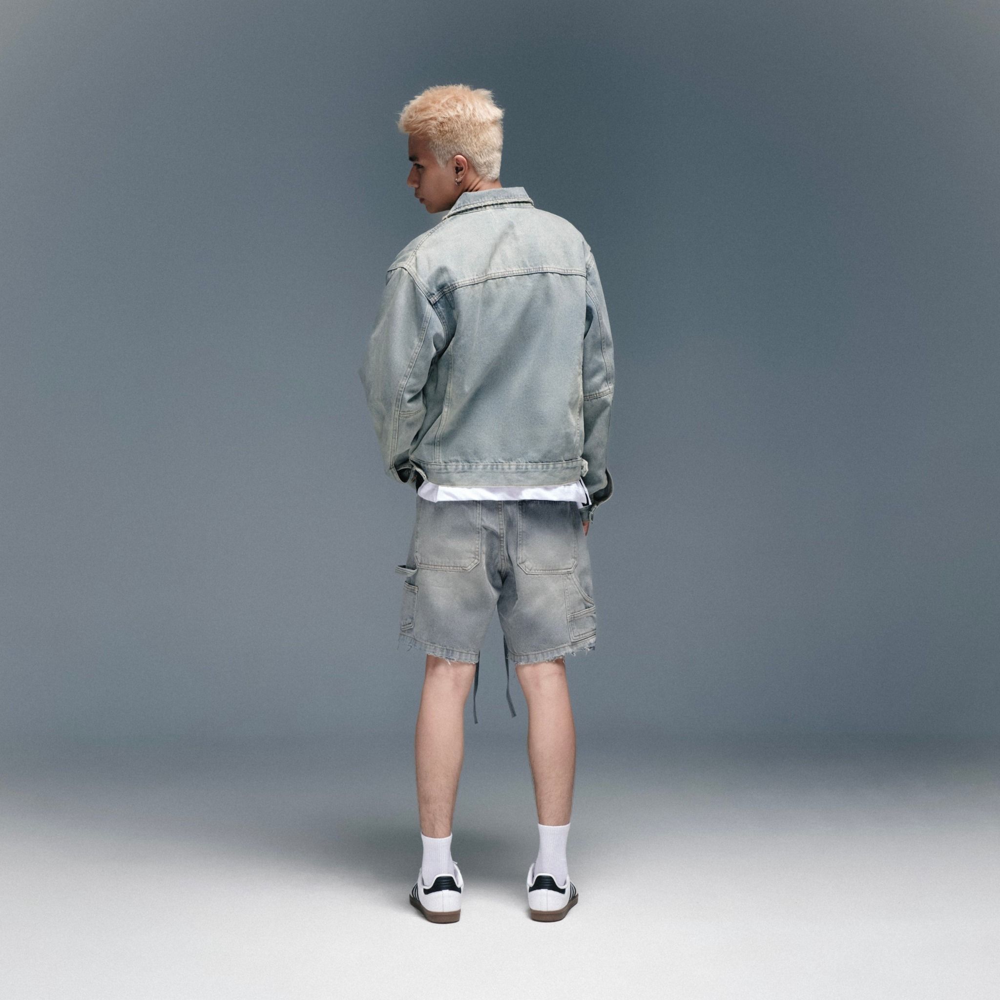 Carpenter Wide Leg Denim Shorts - Moss Grey