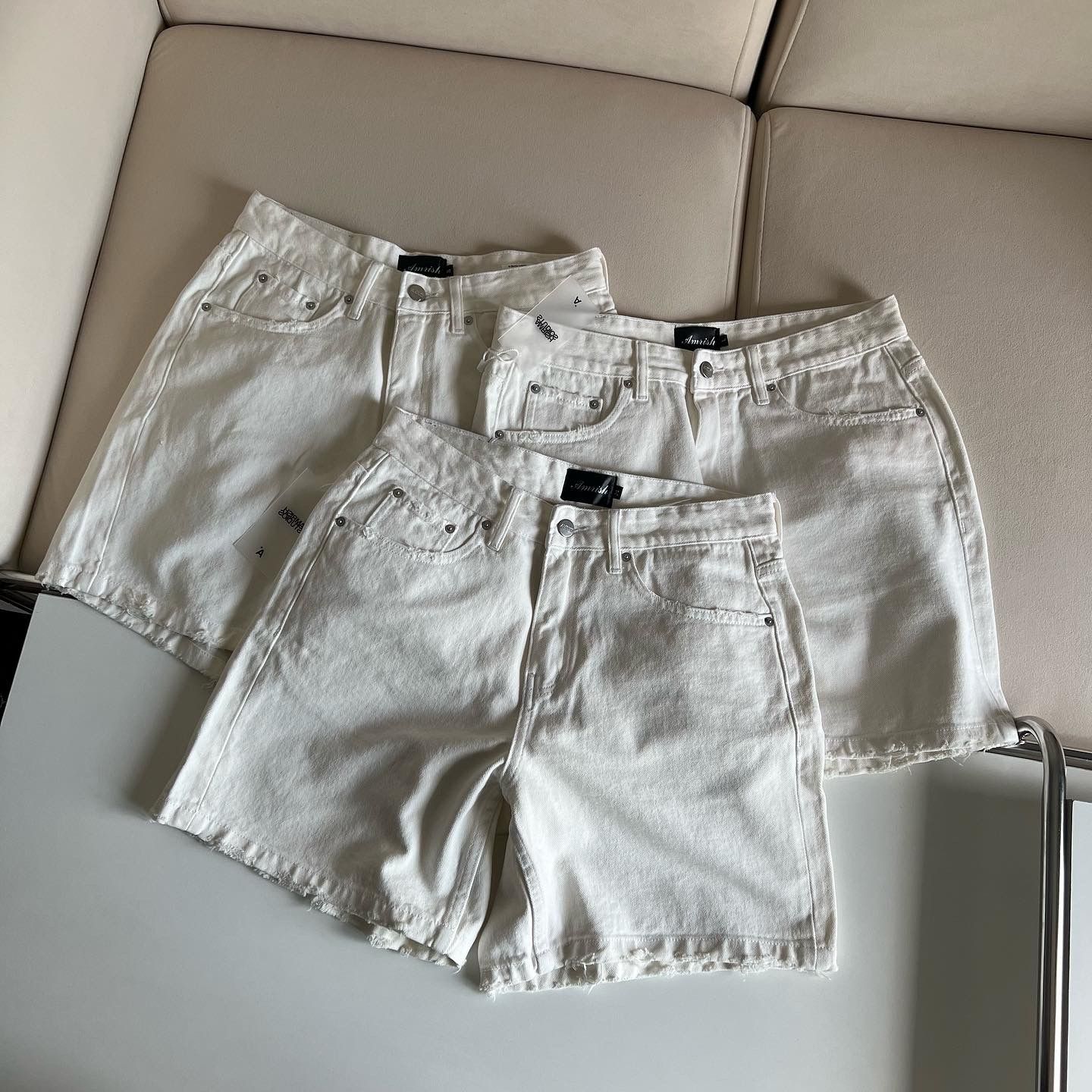 Wide Leg Denim Shorts - Off White