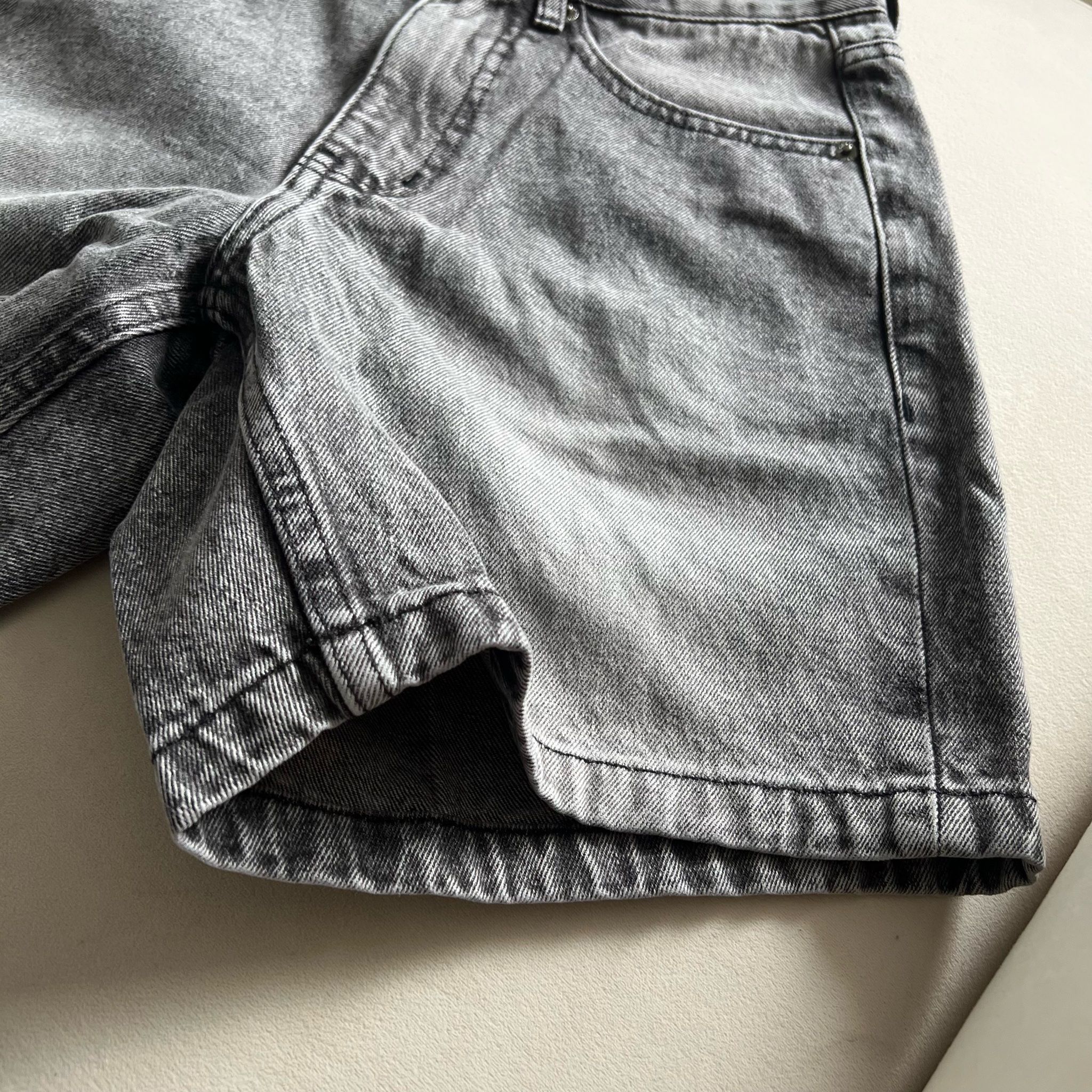 Wide Leg Denim Shorts - Pepper Grey