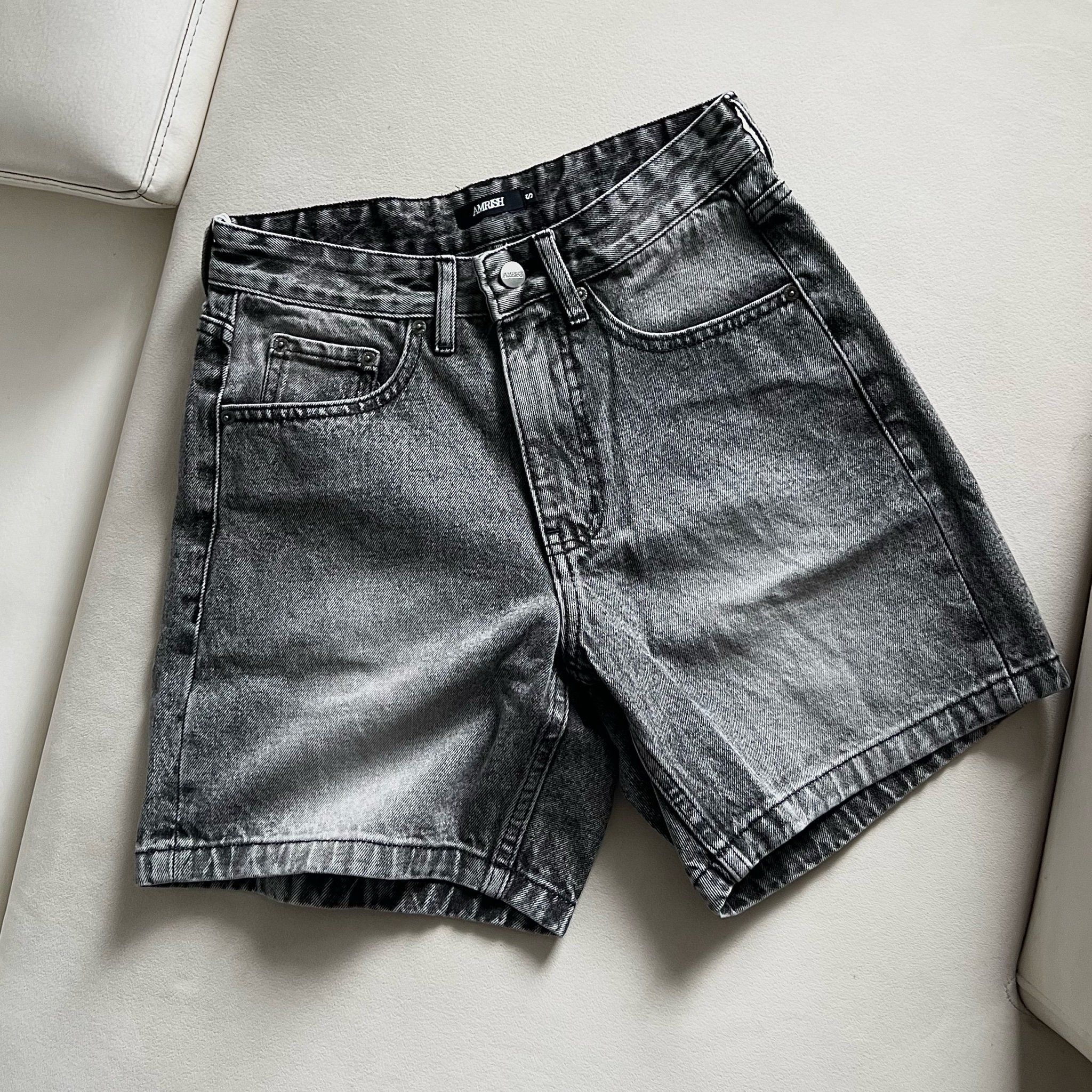 Wide Leg Denim Shorts - Pepper Grey