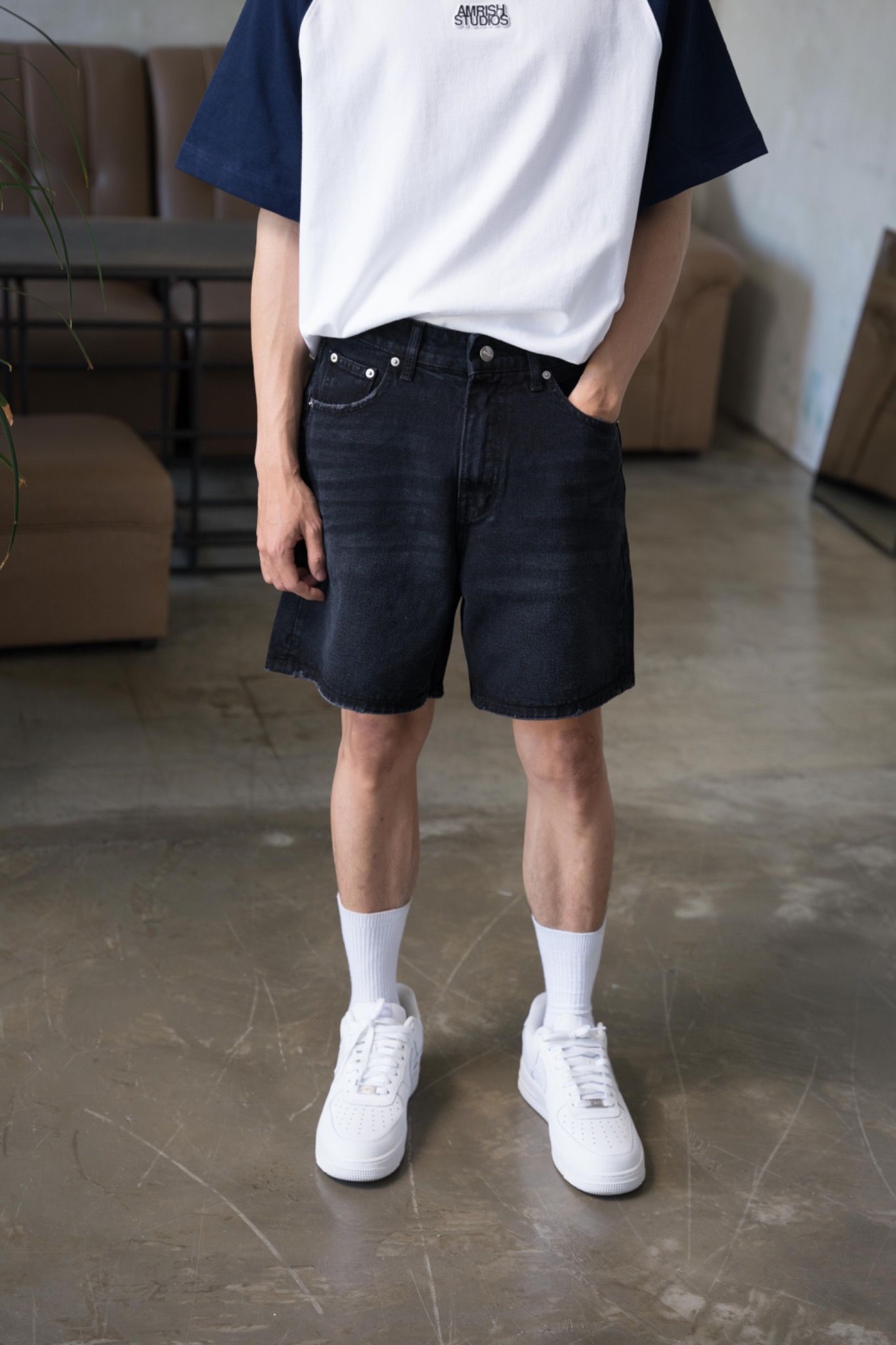 Wide Leg Denim Shorts - Core Black
