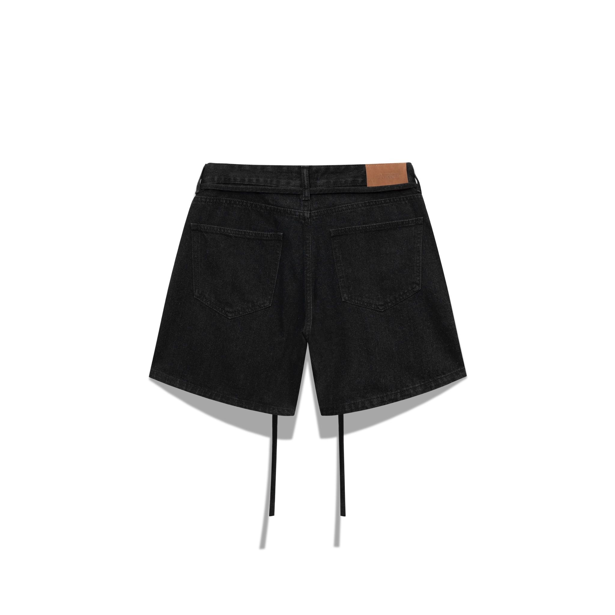 Snap Button Wide Leg Denim Shorts - Black