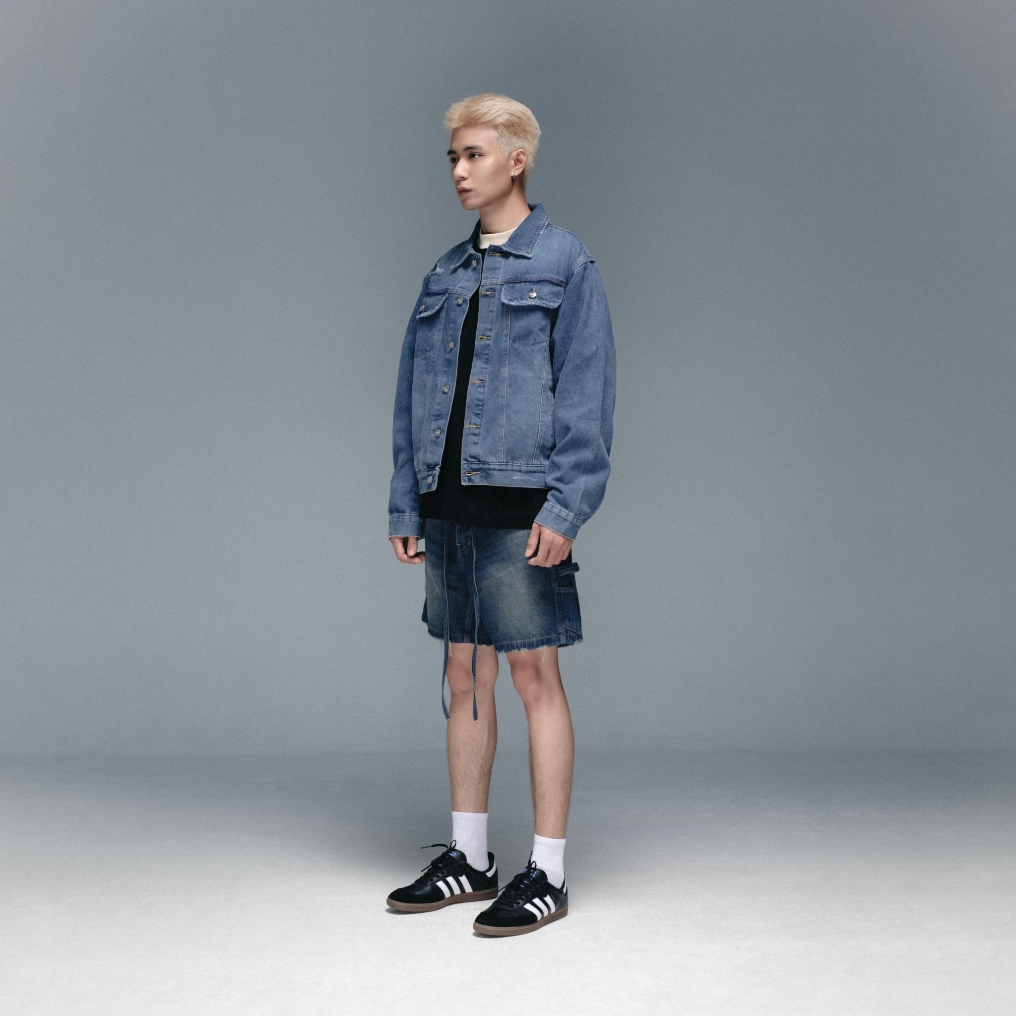 Carpenter Wide Leg Denim Shorts - Storm Blue