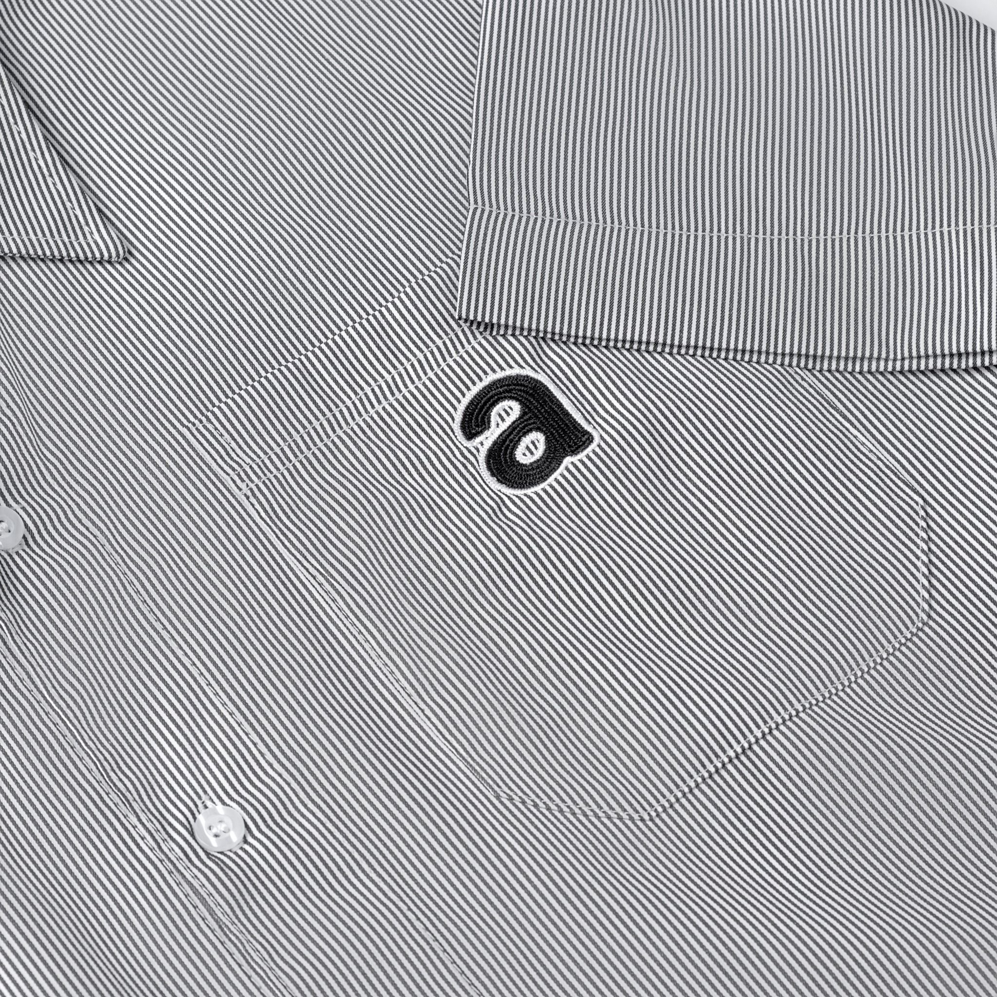Premium Striped Oxford Short Sleeves Shirt - Black