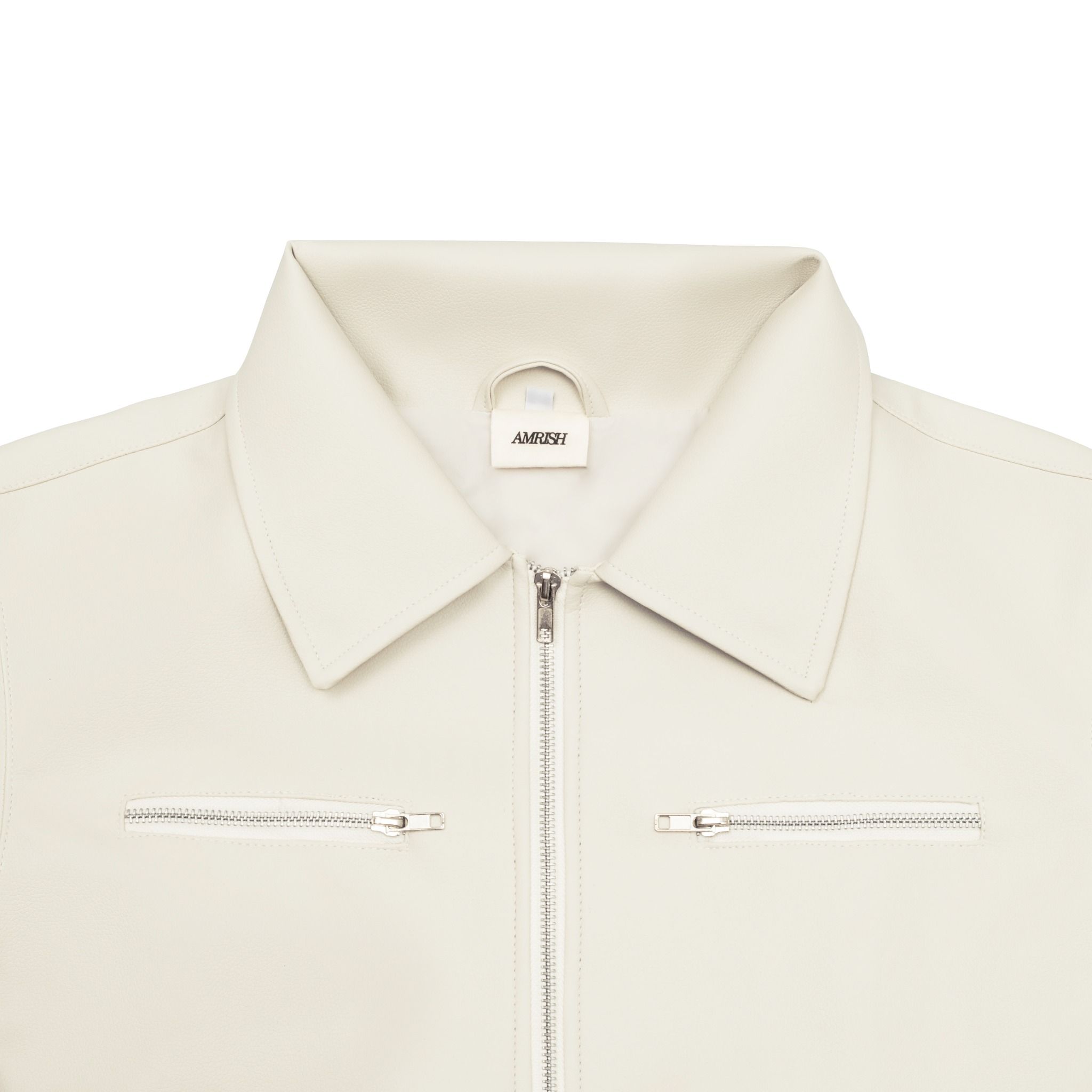 Regular Leather Zip Jacket - Cream