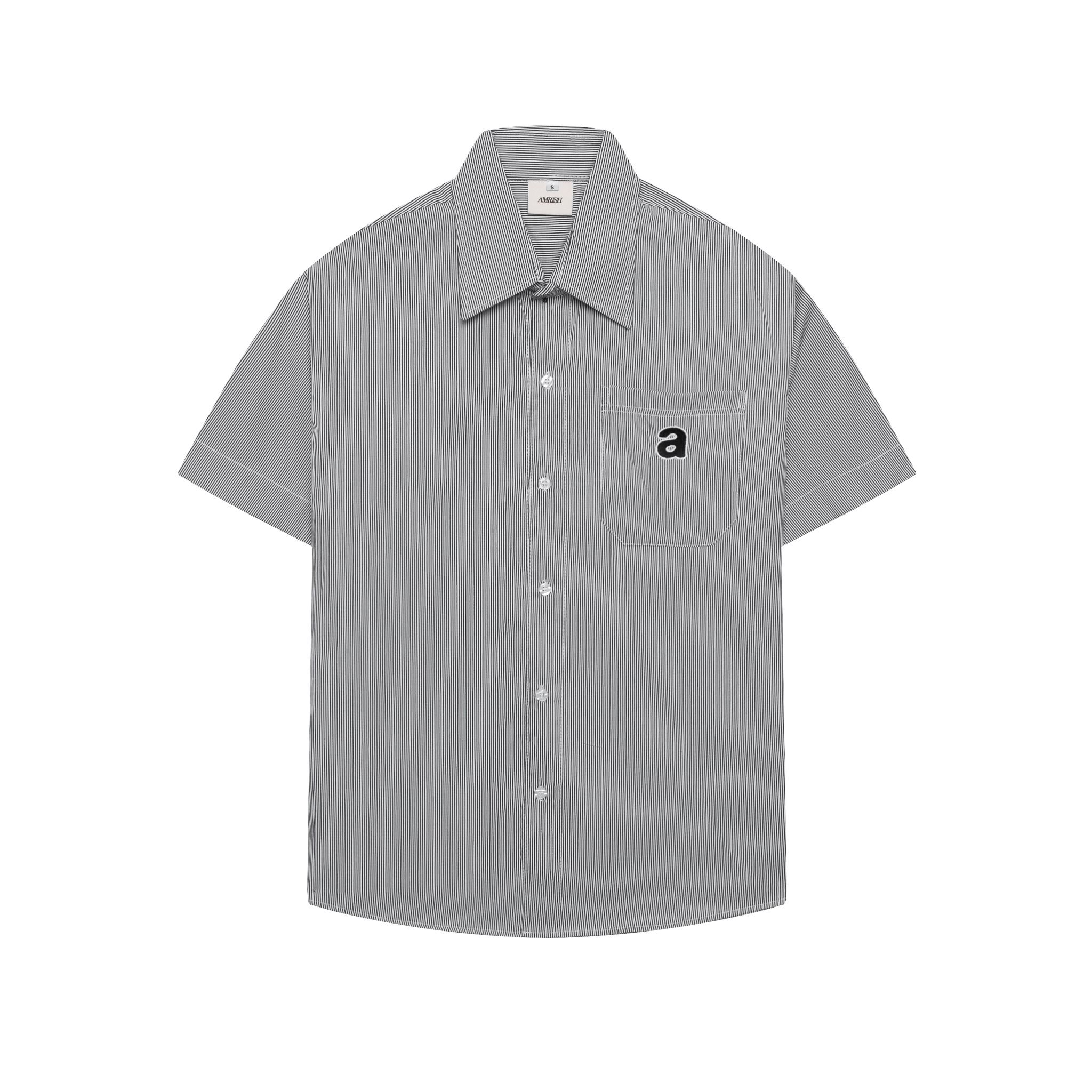 Premium Striped Oxford Short Sleeves Shirt - Black