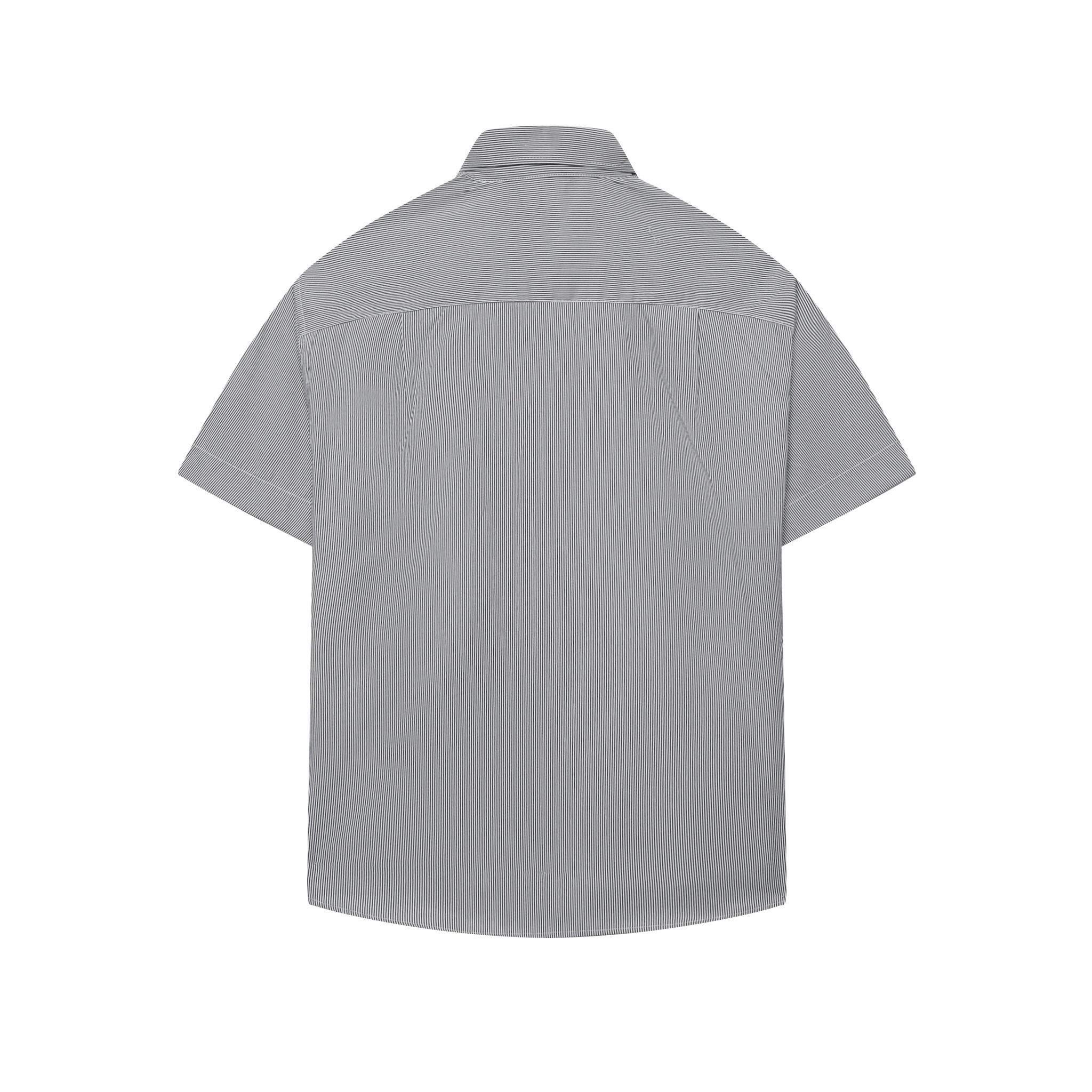 Premium Striped Oxford Short Sleeves Shirt - Black