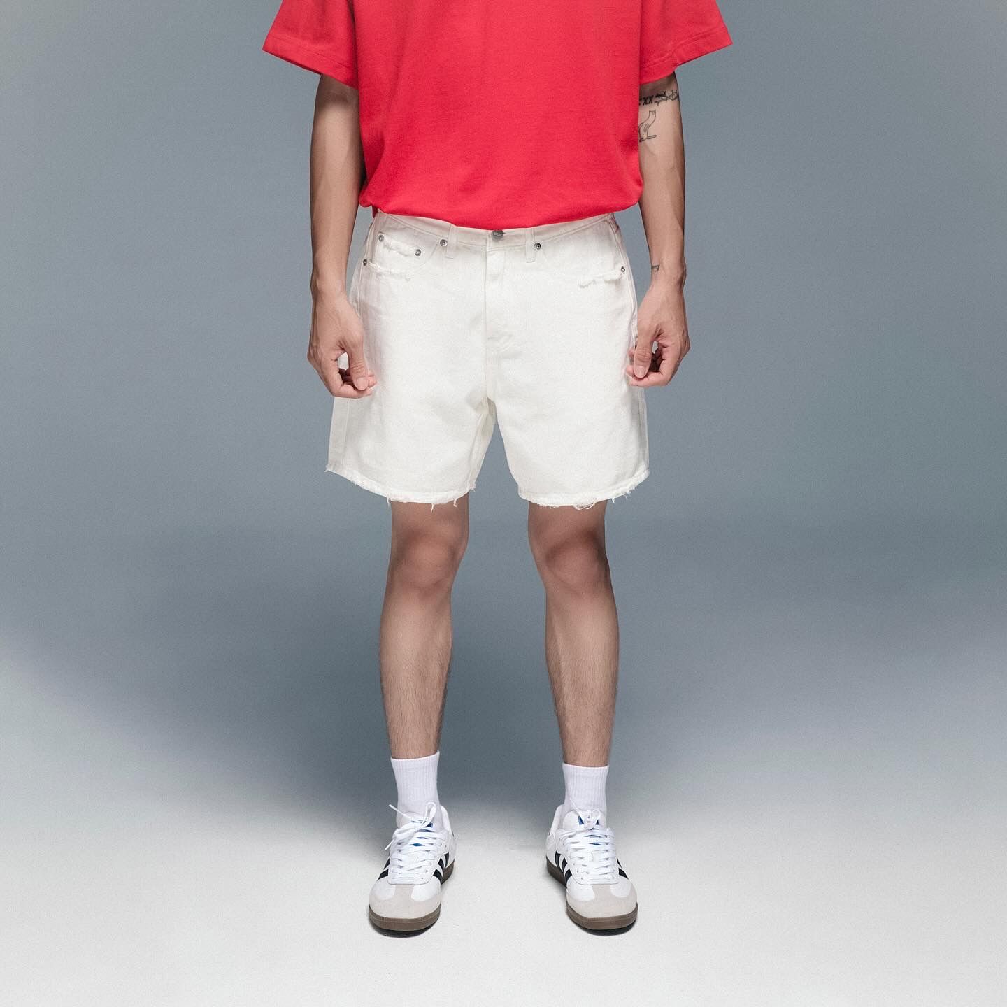 Wide Leg Denim Shorts - Off White