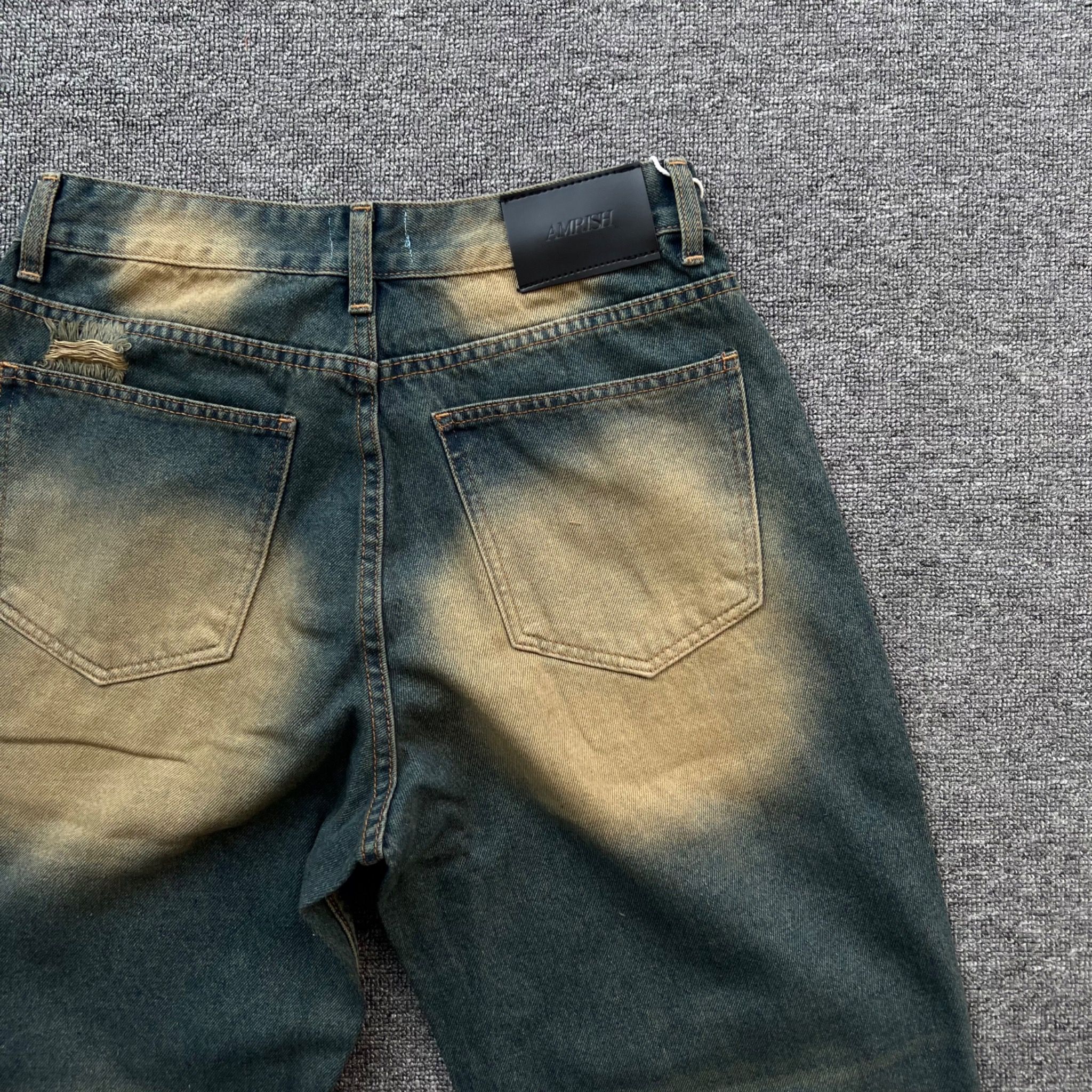 Wide Leg Distress Baggy Jeans - Dirty Blue