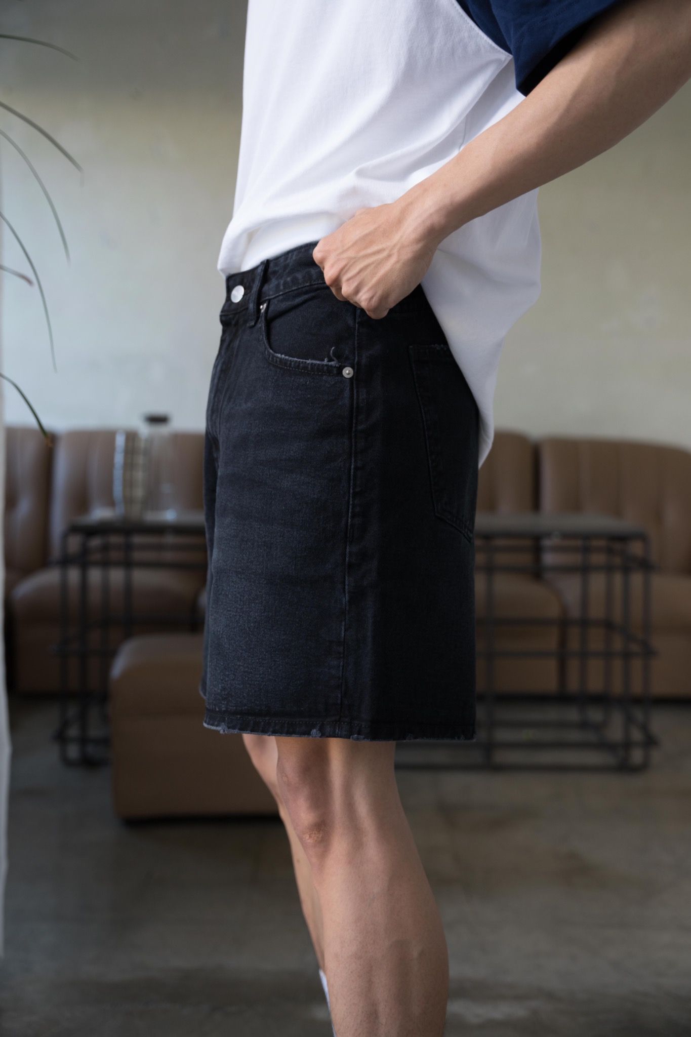 Wide Leg Denim Shorts - Core Black