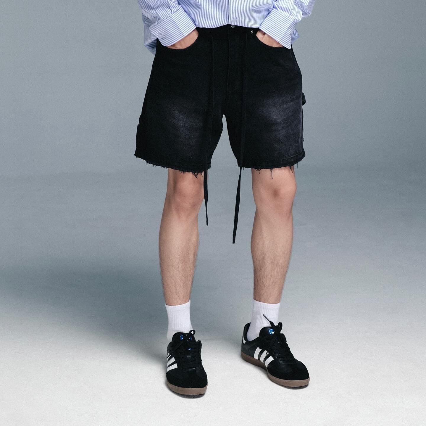 Carpenter Wide Leg Denim Shorts - Dark Grey