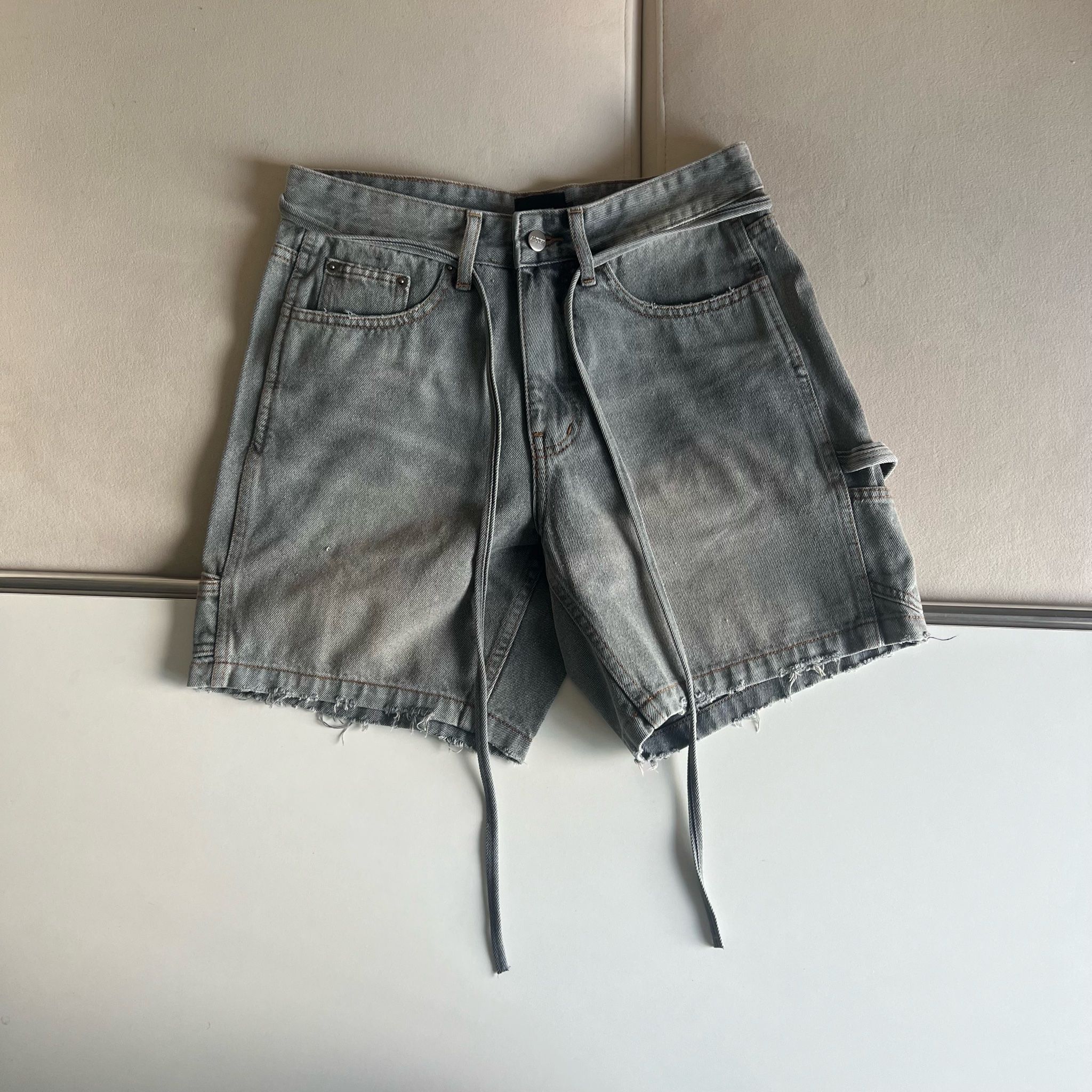 Carpenter Wide Leg Denim Shorts - Moss Grey