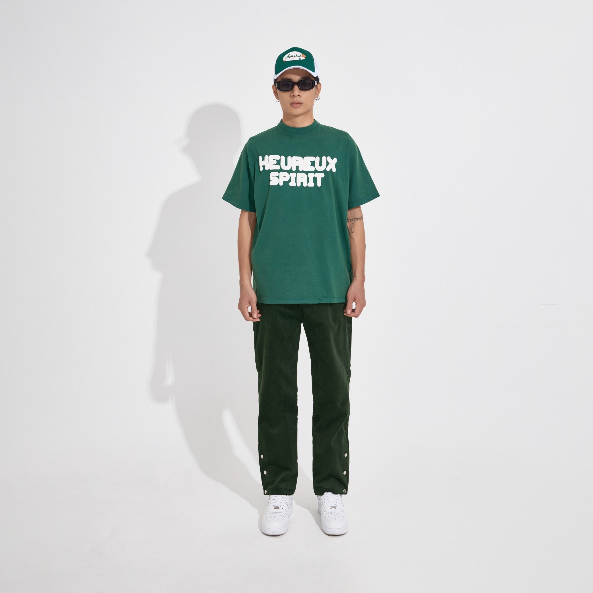 Snap Button Coduroy Pants - Forest Green