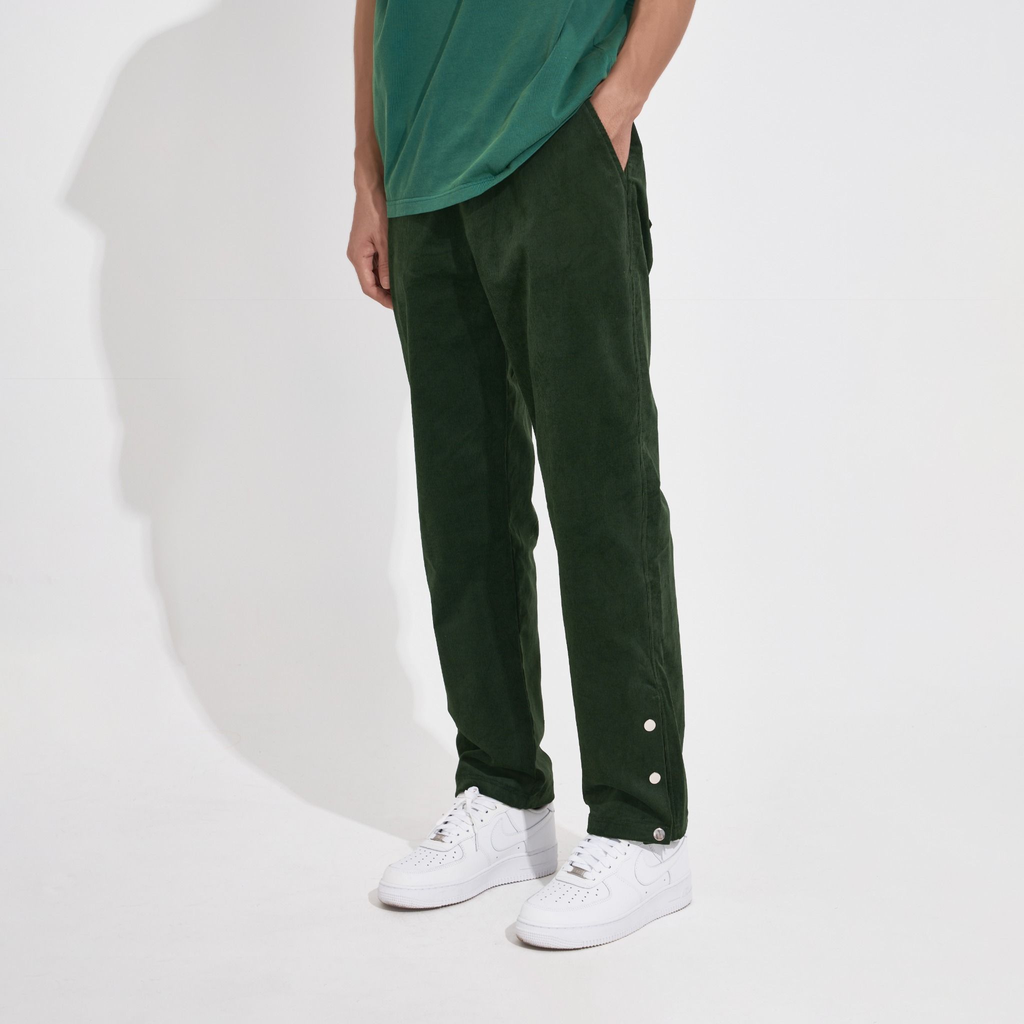 Snap Button Coduroy Pants - Forest Green