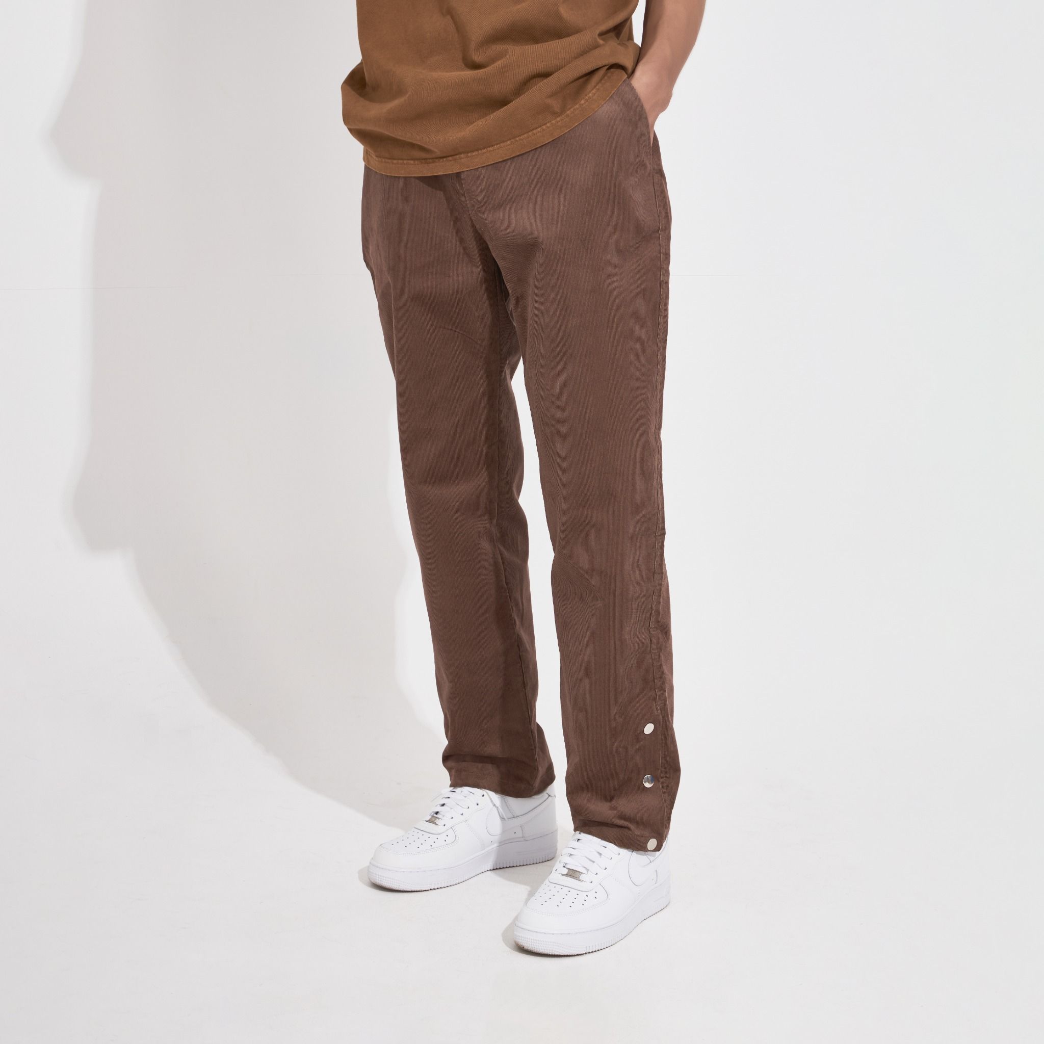 Snap Button Coduroy Pants - Brown