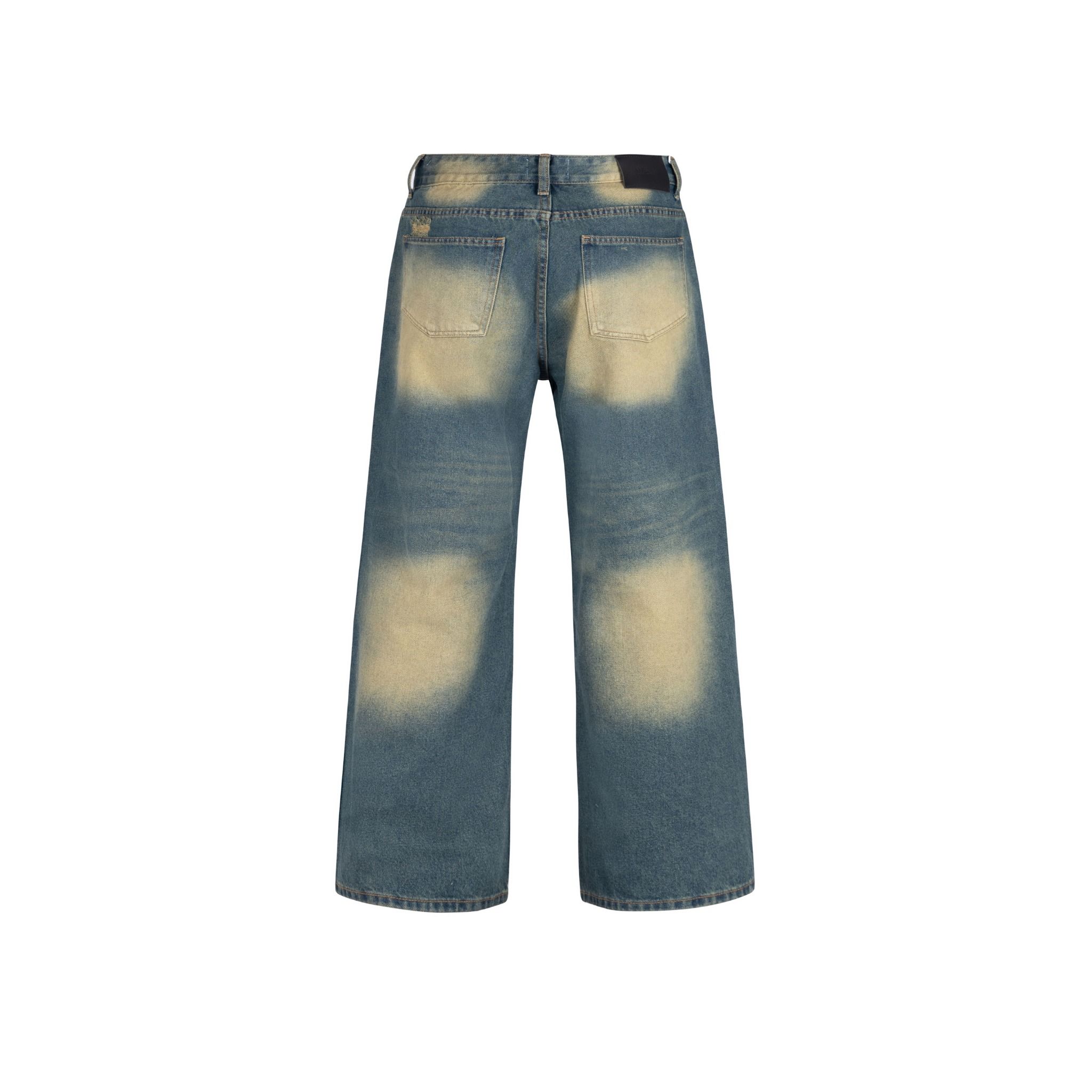 Wide Leg Distress Baggy Jeans - Dirty Blue