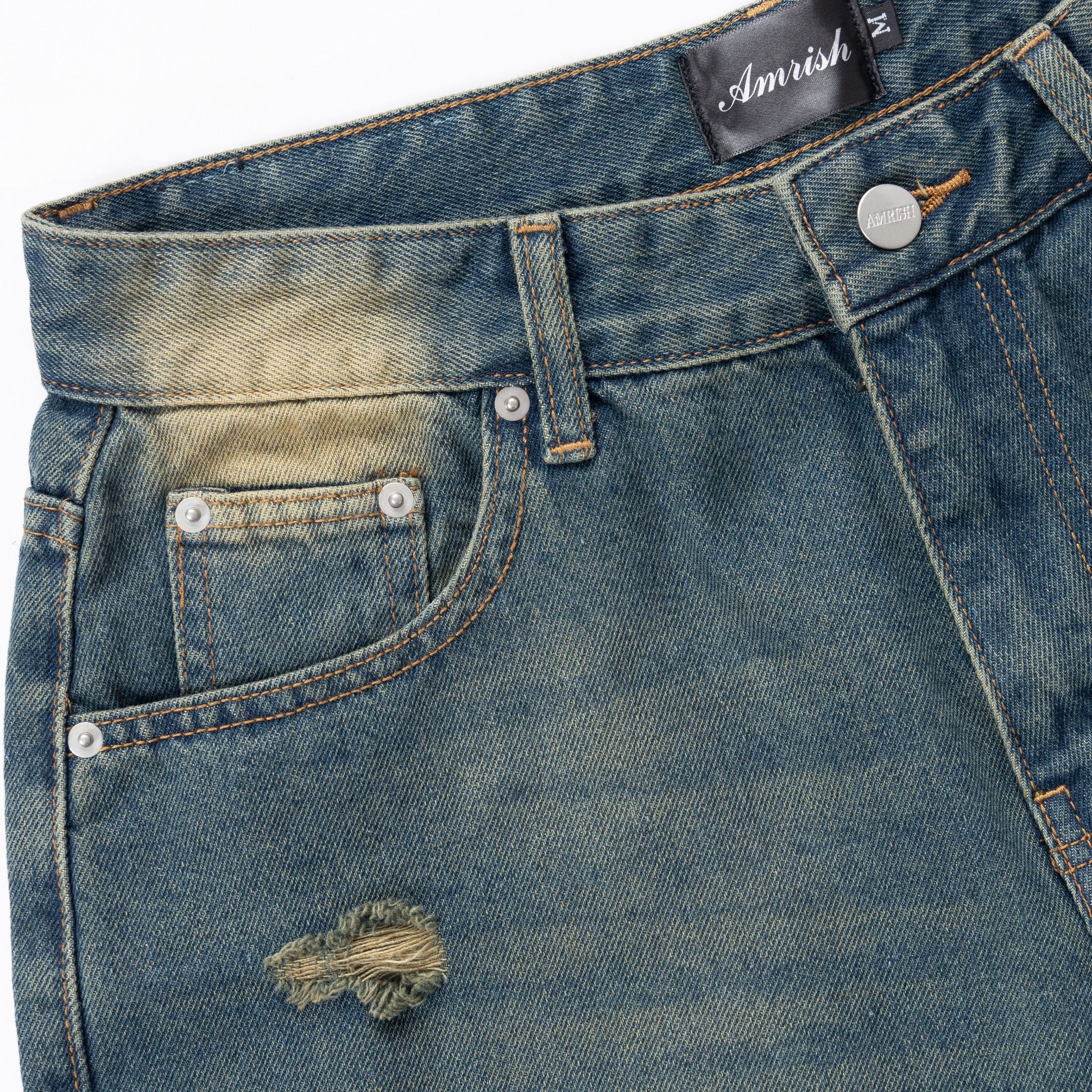 Wide Leg Distress Baggy Jeans - Dirty Blue