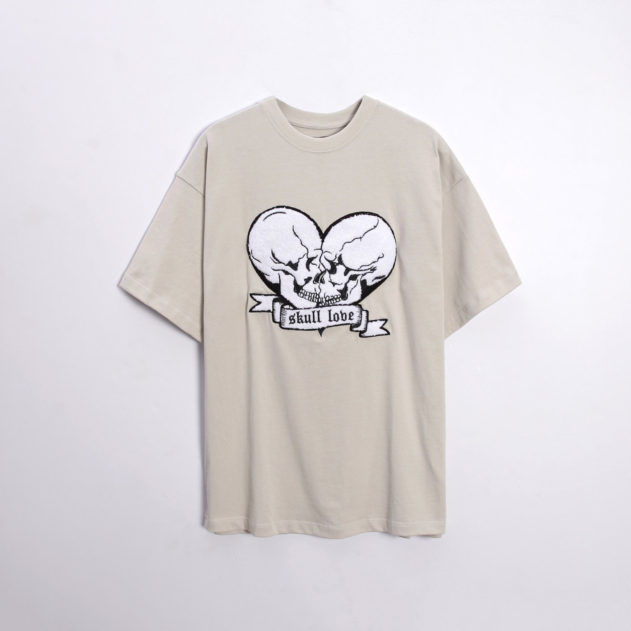 Skull Love Embroidery TShirt - Smoke Grey