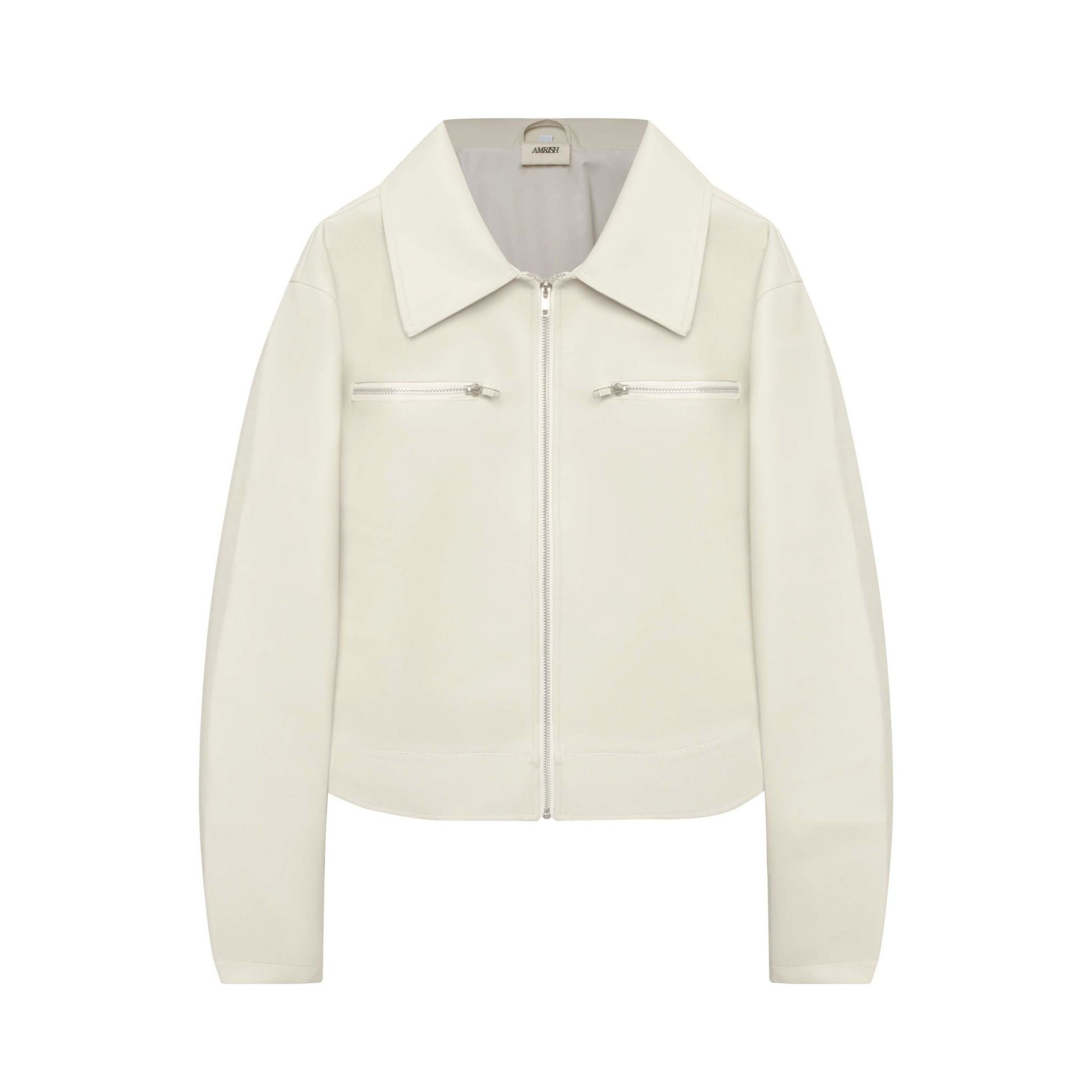 Regular Leather Zip Jacket - Cream