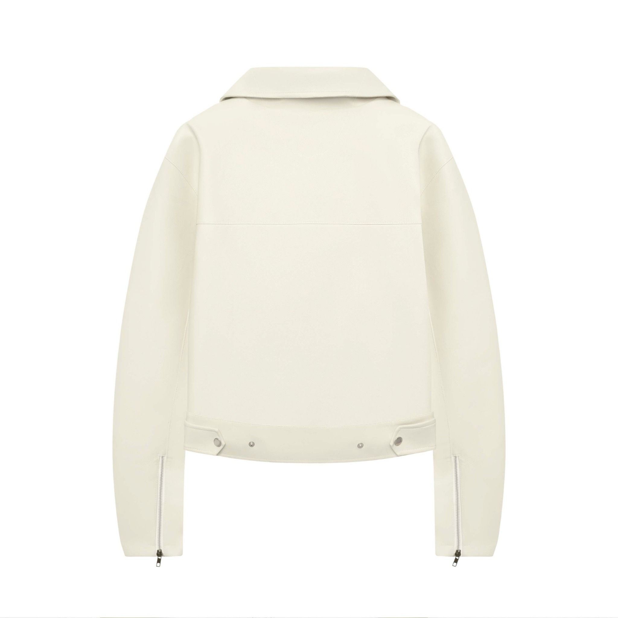 Regular Leather Zip Jacket - Cream