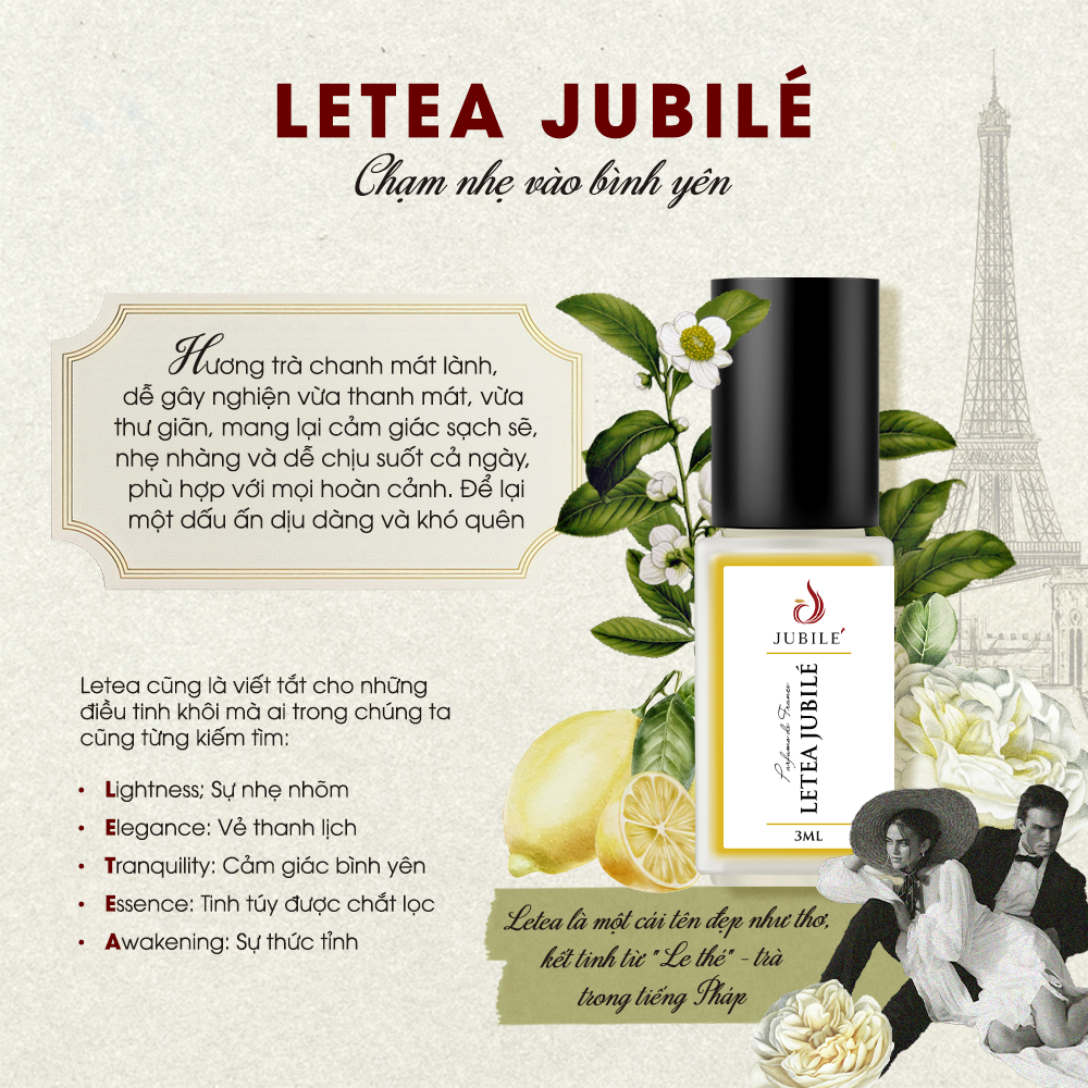 Letea Jubilé - Tinh Dầu Nước Hoa Pháp Cao Cấp 3ml Lăn