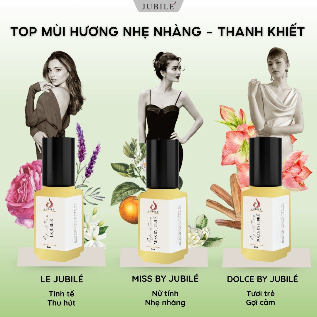Combo 3 Chai Tinh dầu nước hoa Pháp Jubilé Nhẹ nhàng, Nữ tính Minisize Lăn 3ml