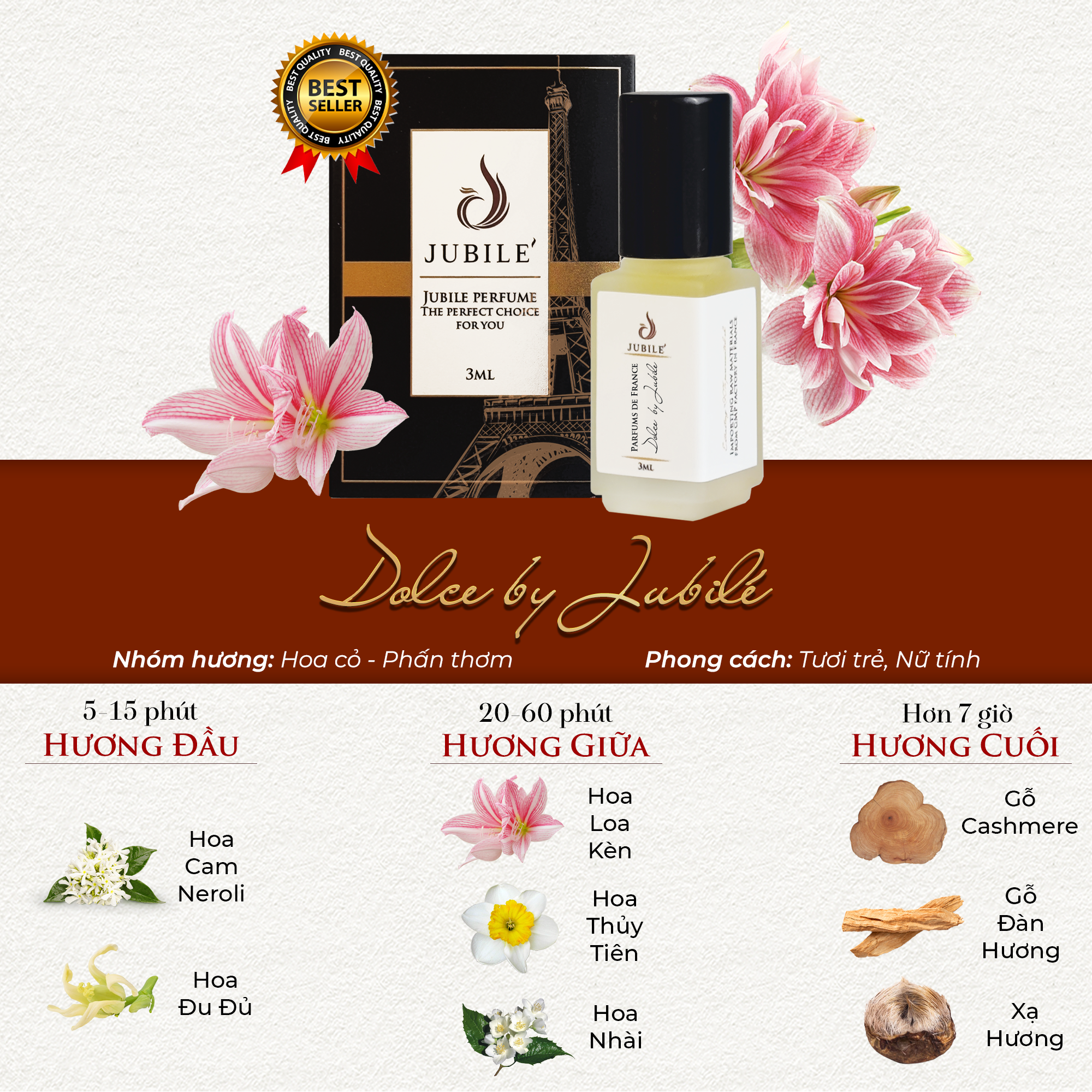 Dolce by Jubilé - Tinh Dầu Nước Hoa Pháp Cao Cấp Mini Size 3ml Lăn
