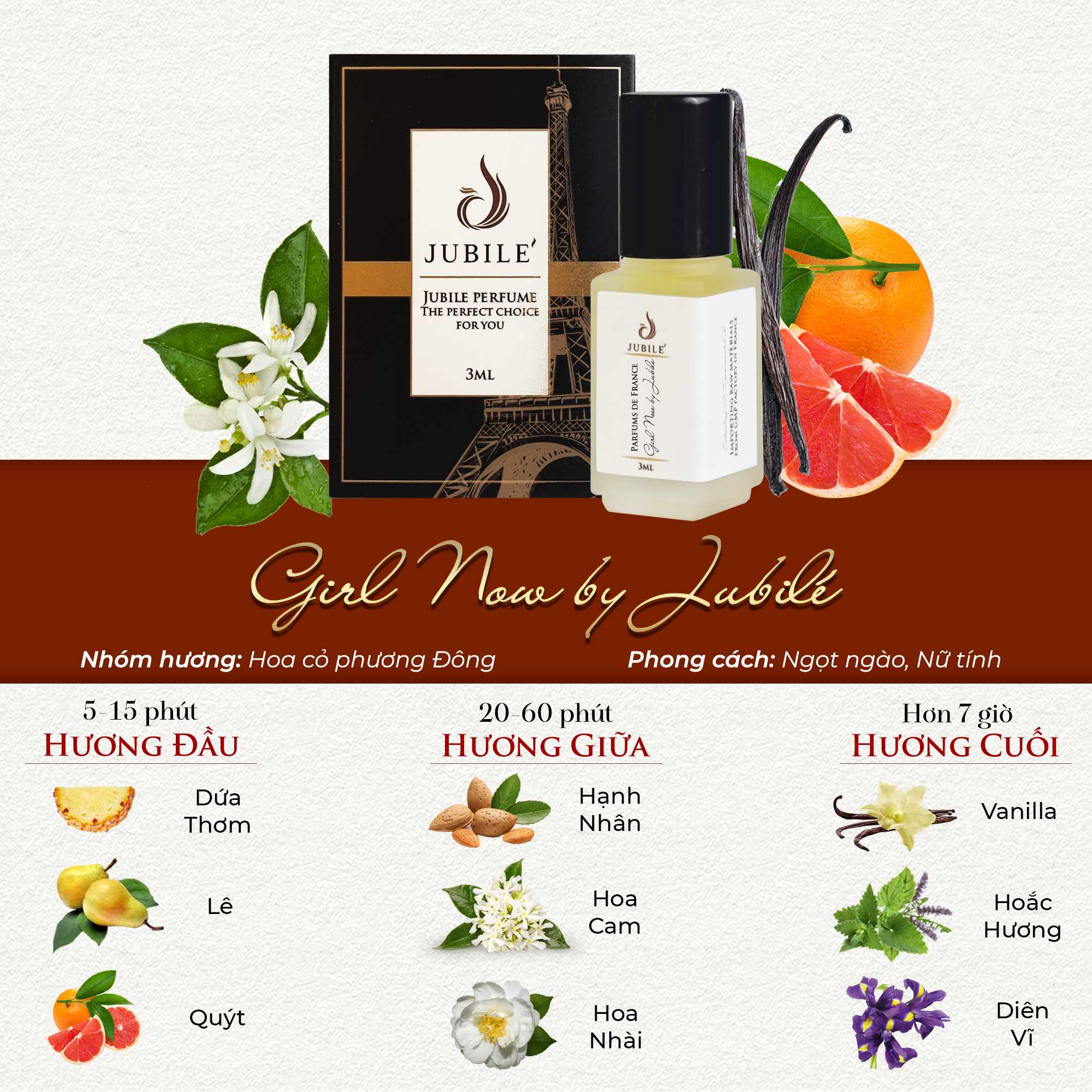 Girl Now by Jubilé - Tinh Dầu Nước Hoa Cao Cấp Mini Size 3ml Lăn