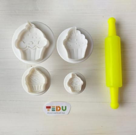 Khuôn Cupcake lò xo chơi kèm bột nặn an toàn TEDU
