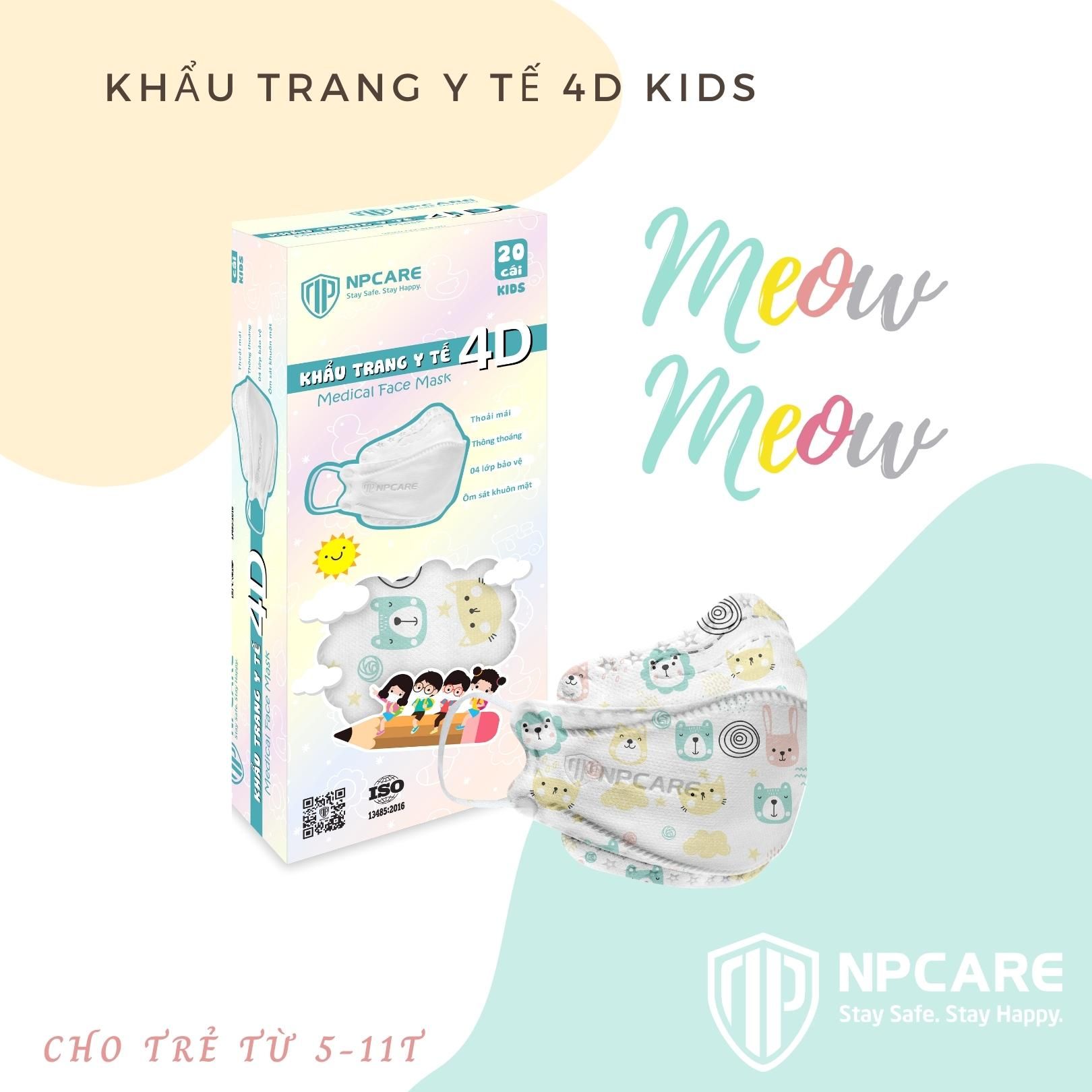  Khẩu trang y tế 4D (KF94) Kids Meow Meow (H/20c) 