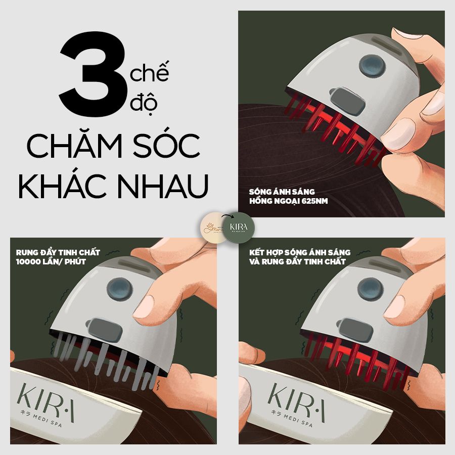 Lược Massage Đẩy Tinh Chất Móc Tóc - KIRA IKUMO Đả thông kinh mạch, Thư giãn da đầu, Ngăn rụng tóc
